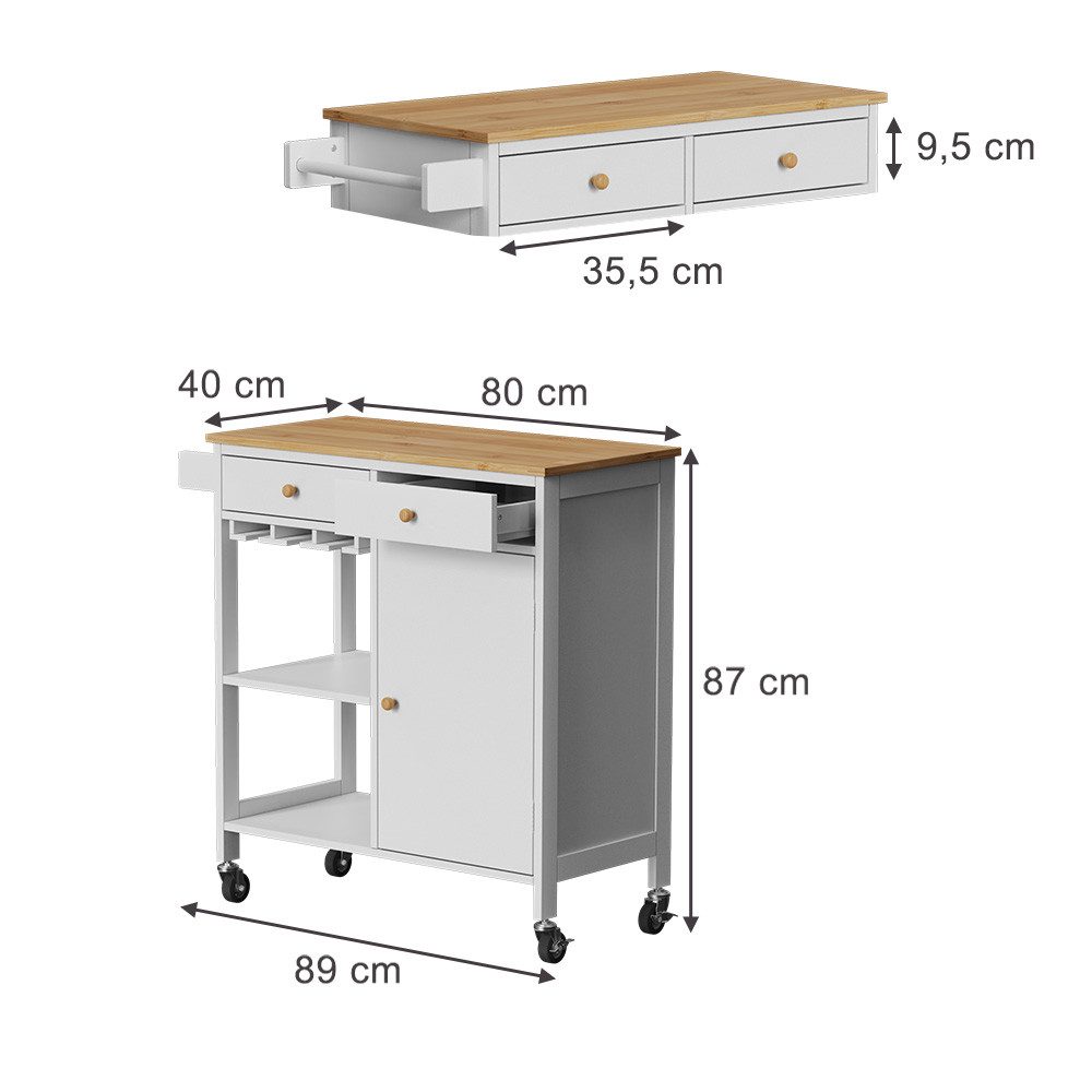 Vicco Barschrank Trayz, Weiß, 89 x 87 cm mit Rollen (1-St)