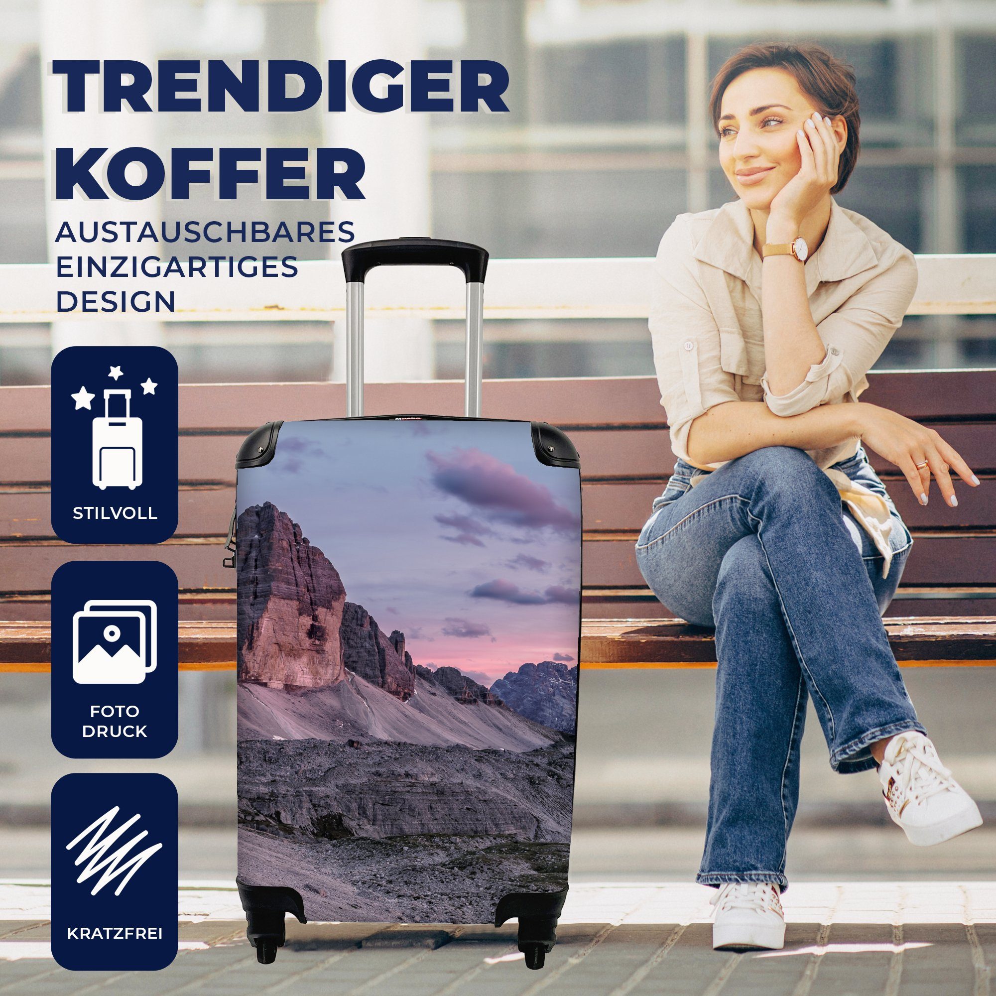 Reisekoffer Reisetasche Gebirge, Rollen, mit Ferien, 4 Handgepäckkoffer - Handgepäck Tirol rollen, MuchoWow Trolley, Alpen für -