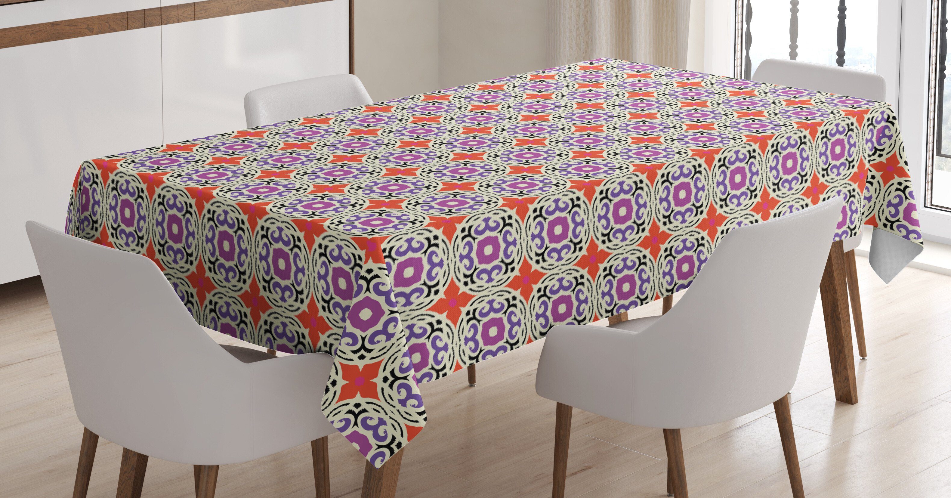 Abakuhaus Tischdecke Farbfest Waschbar Für den Außen Bereich geeignet Klare Farben, Ethnisch 4 Petal florale Motive