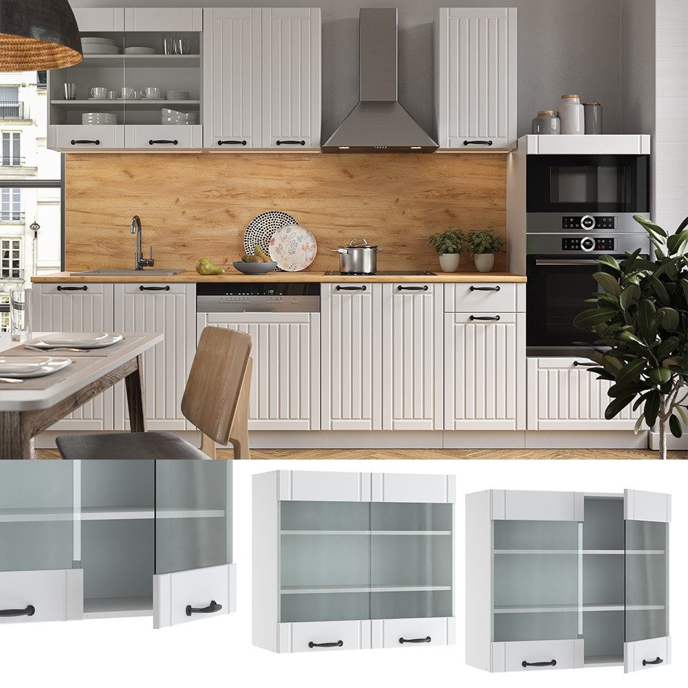 Vicco Glashängeschrank Fame-Line, Weiß Landhaus/Weiß, 80 cm (1-St) – Bild 2 von 5