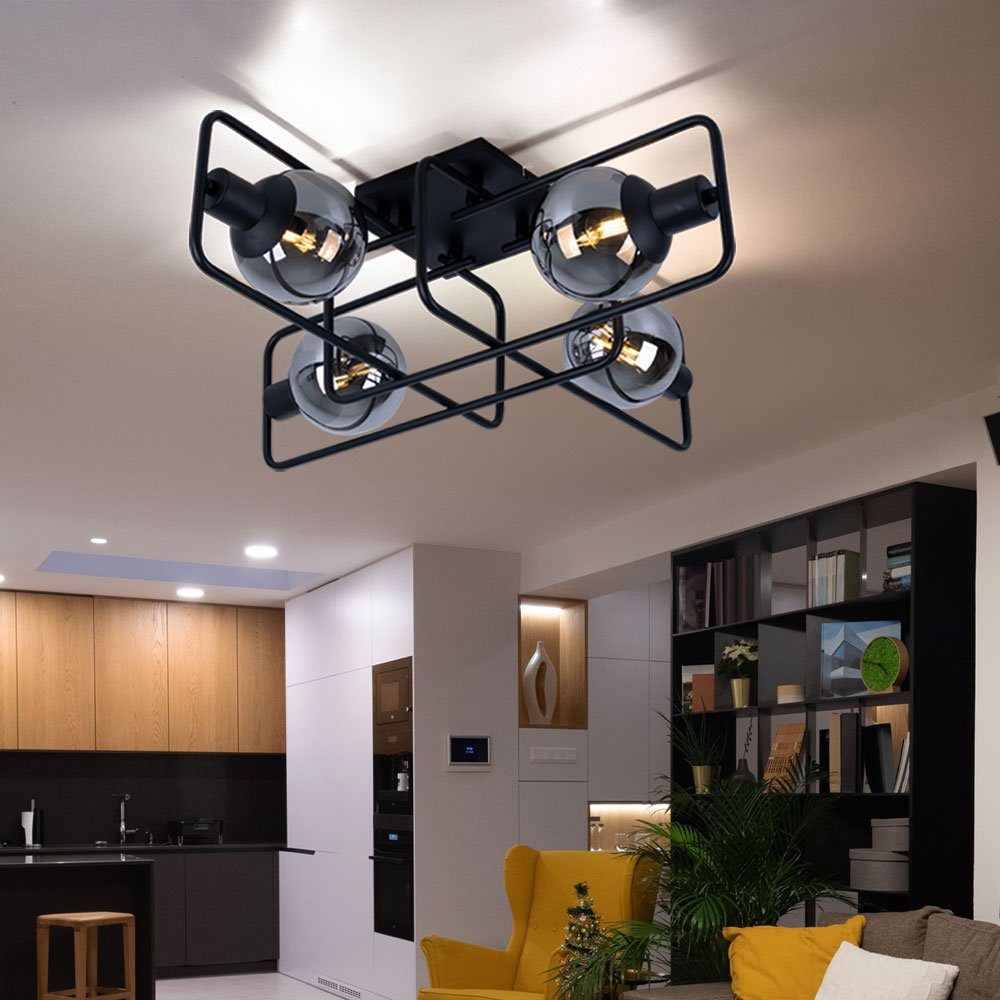 GLOBO LIGHTING Kugelleuchte, Leuchtmittel nicht inklusive, Deckenleuchte schwarz Industriell Deckenlampe Retro rauchfarben