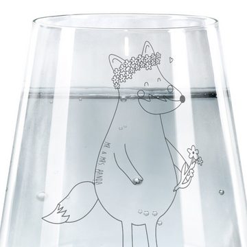 Mr. & Mrs. Panda Glas Fuchs Blumen - Transparent - Geschenk, boho, Blumenkranz, Selbstliebe, Premium Glas, Elegantes Design