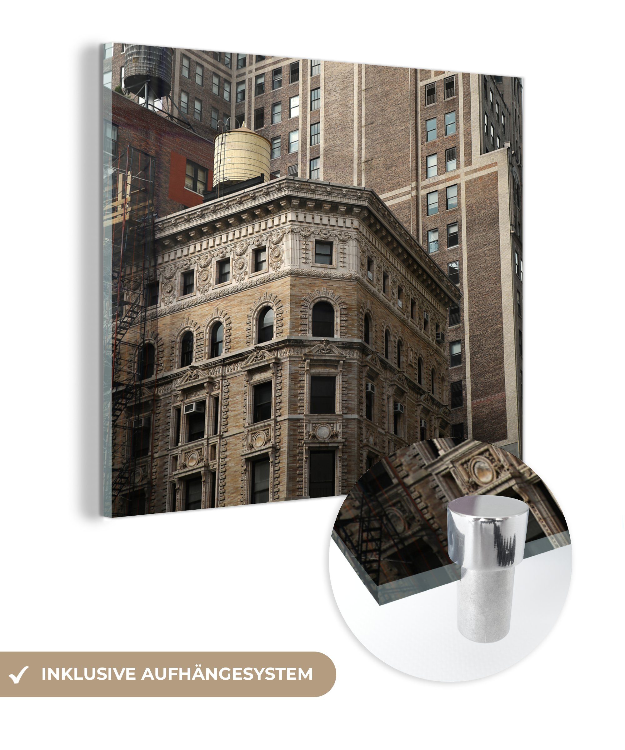 MuchoWow Acrylglasbild Überlappende Gebäude am Broadway, New York, (1 St), Glasbilder - Bilder auf Glas Wandbild - Foto auf Glas - Wanddekoration