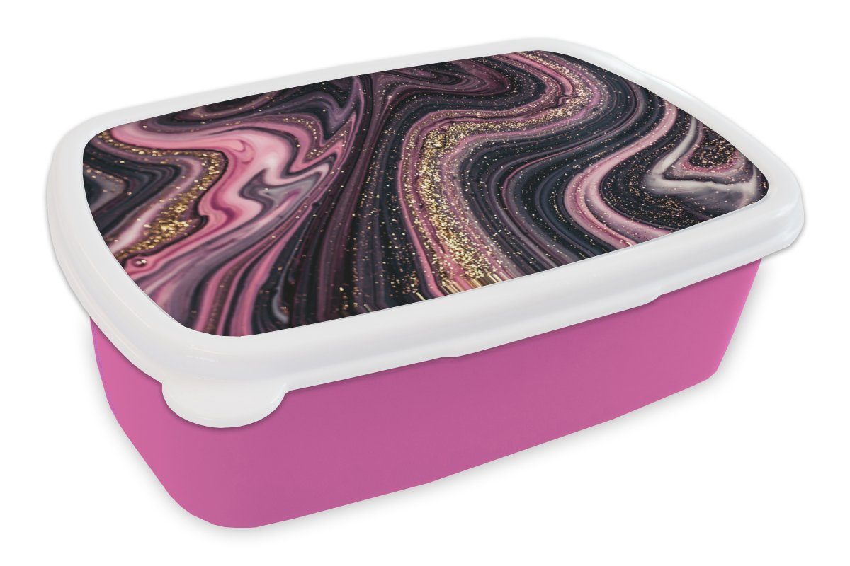 MuchoWow Lunchbox Marmoroptik - Rosa - Lila - Gold - Luxus - Marmor, Kunststoff, (2-tlg), Brotbox für Erwachsene, Brotdose Kinder, Snackbox, Mädchen, Kunststoff