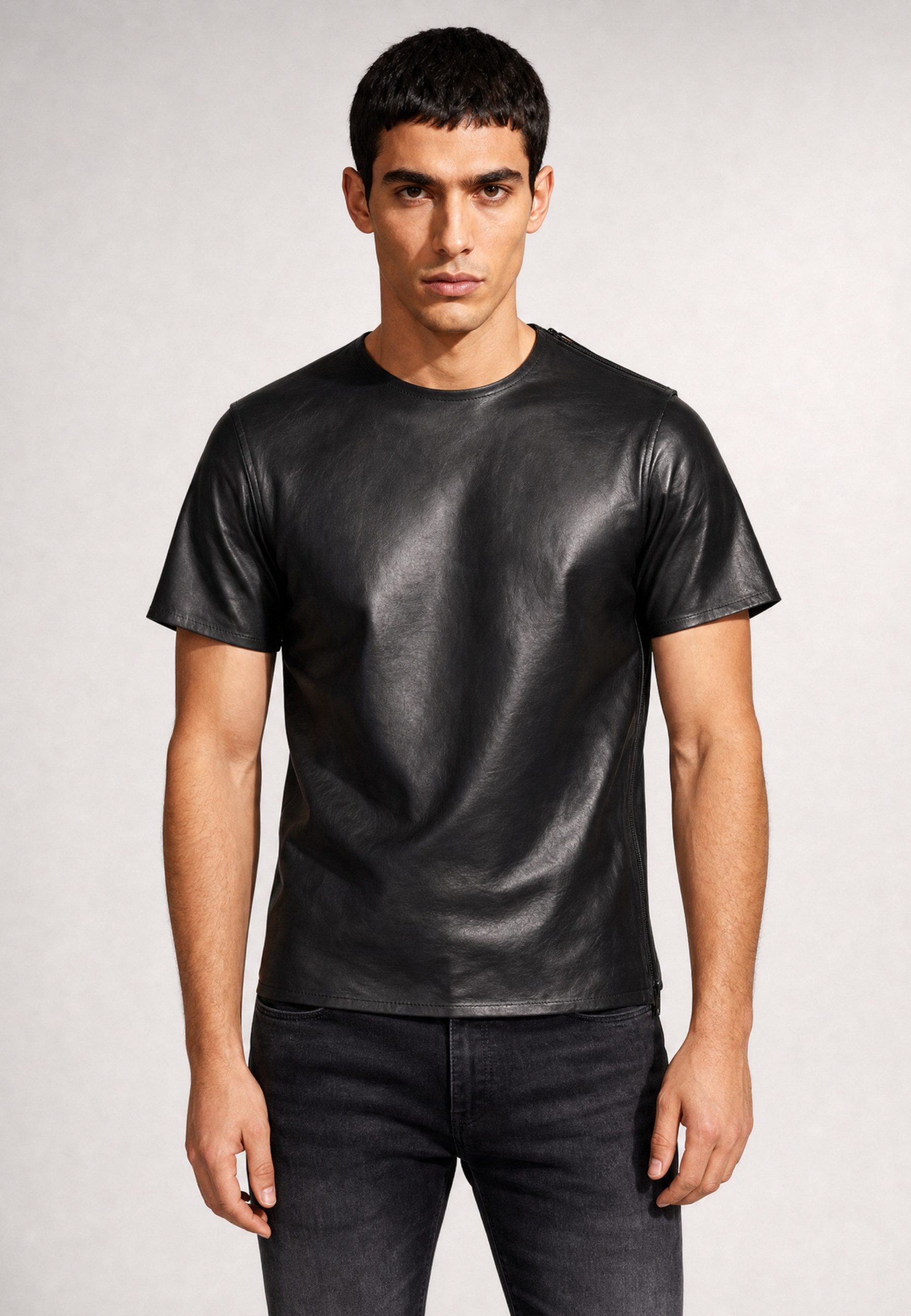 RICANO T-Shirt Leder T-Shirt Leder T-Shirt aus Lamm-Leder mit Rundhalsausschnitt