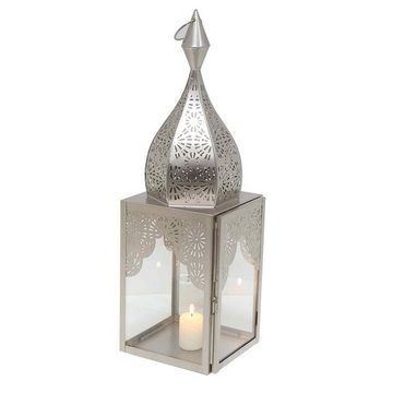 Casa Moro Windlicht Orientalisches Windlicht Modena Silber L Glas & Metall Höhe 50 cm (Form Minarette, Marokkanische Laterne, Kerzenständer wie aus 1001 Nacht), Ramadan Kerzenhalter Eid Wohn Deko IRL660
