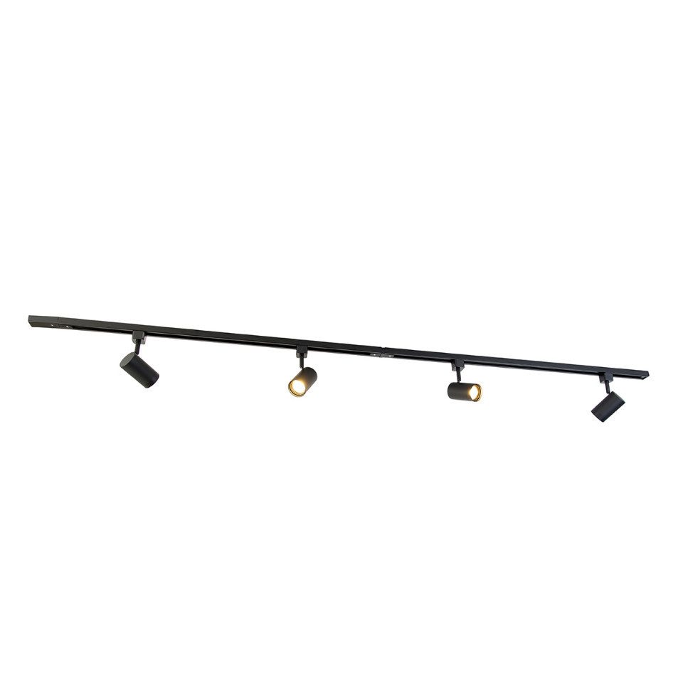 Qazqa Комплекты рельсовой системы Iconic jeana, 194 cm, (1-tlg), GU10, Schwarz, Modern, Stahl, Deckenstrahler 4-flammig