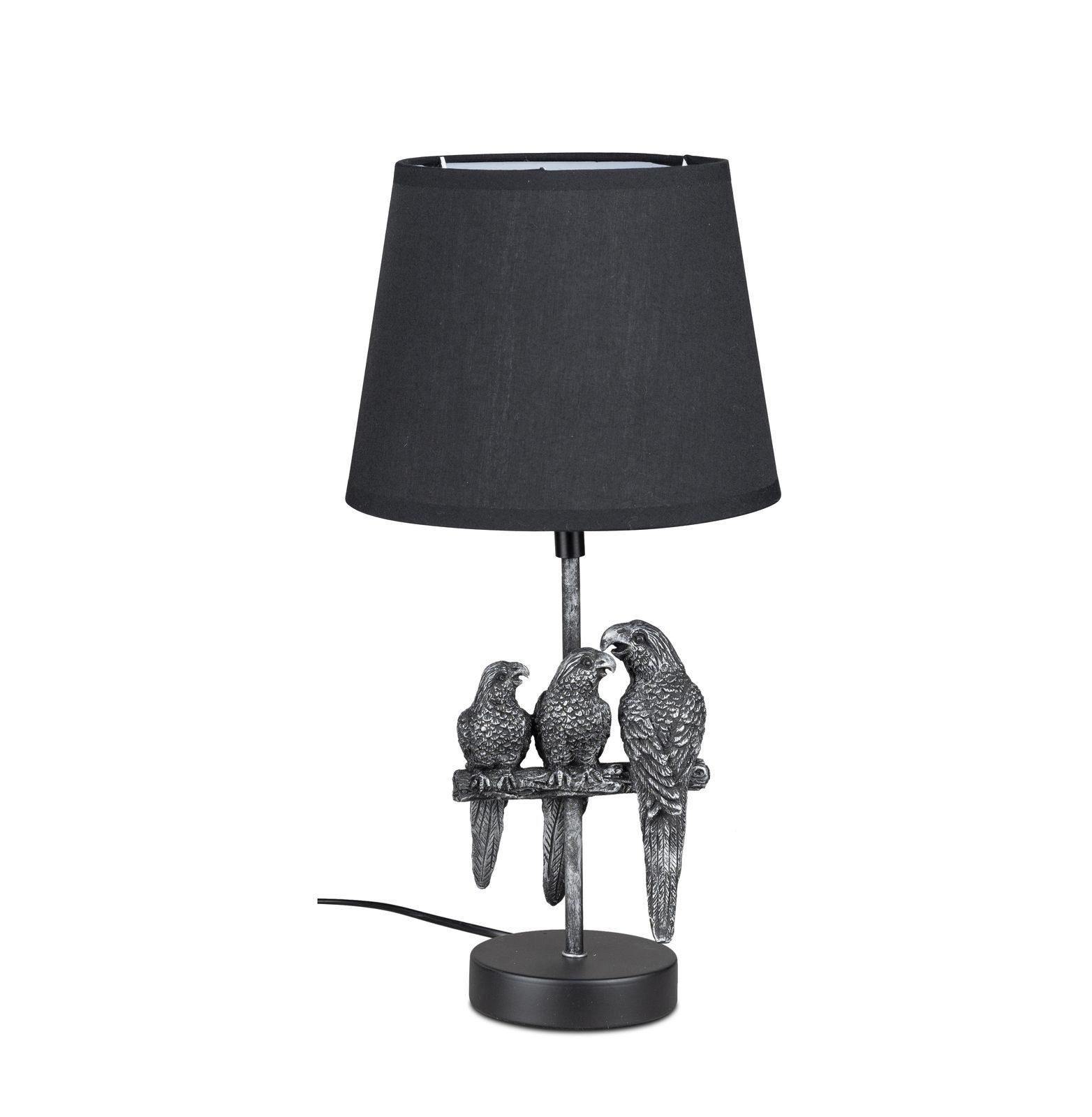 formano Stehlampe Antik-silberfarbene Papageienlampe mit schwarzem Stoffschirm 42cm Deko