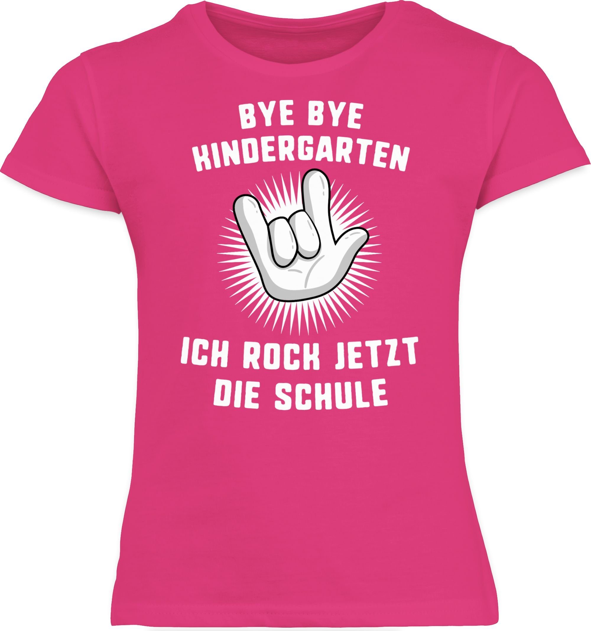 Bye Ich rock T-Shirt Hand Bye jetzt Schule Fuchsia Mädchen Einschulung die Kindergarten 1 Shirtracer