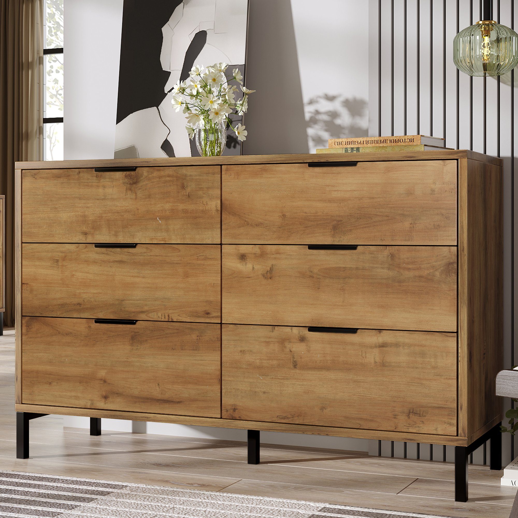 Celya Sideboard Kommode Sideboard mit 6 Schubladen 120 x 40 x 83 cm, Sideboard Highboard für Schlafzimmer und Wohnzimmer