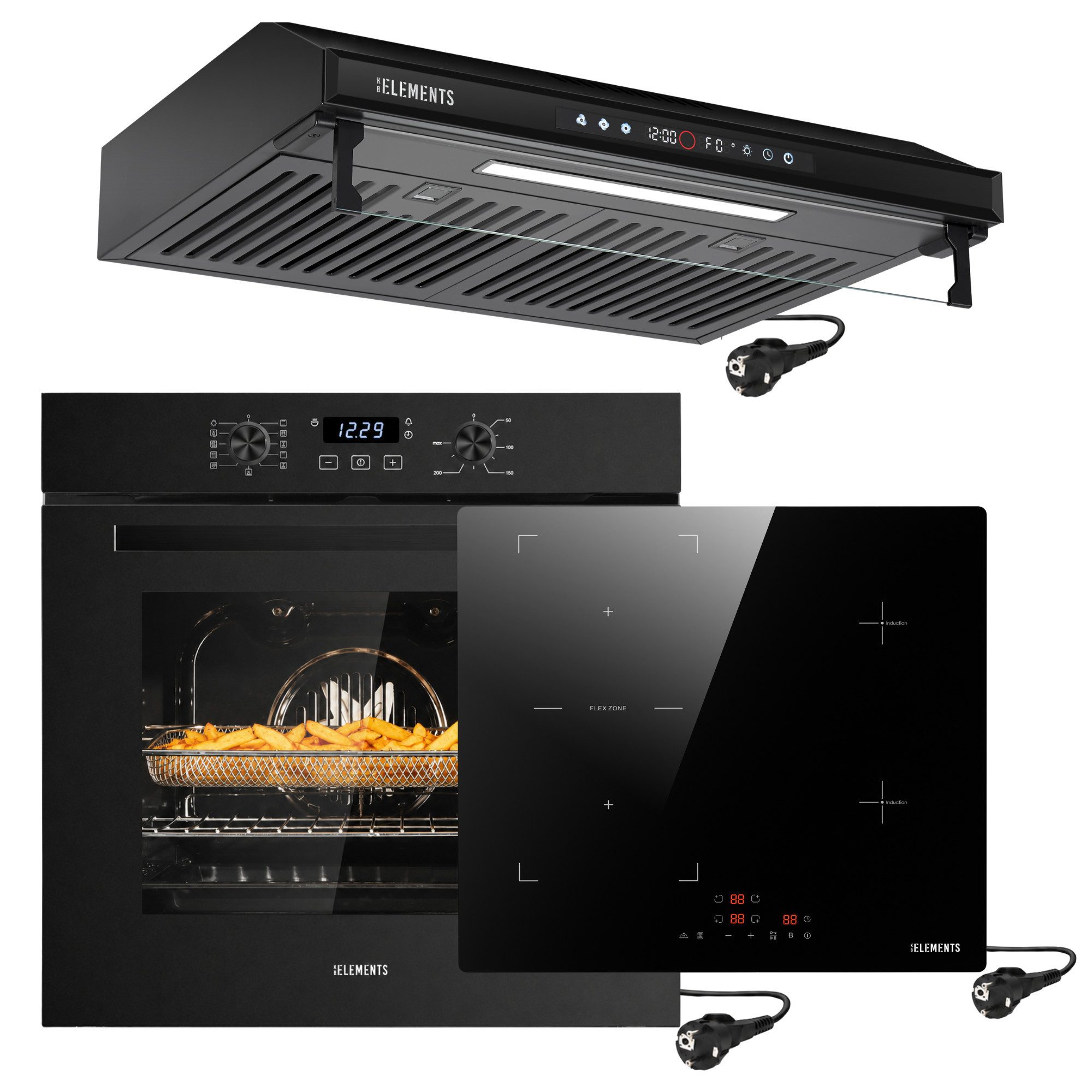 KB Elements Backofen-Set Einbaubackofen 60 cm mit 4-Zonen Induktionskochfeld 60cm, AQUA CLEAN, Herdset mit Air Fry, Flexzone und einfacher Installation