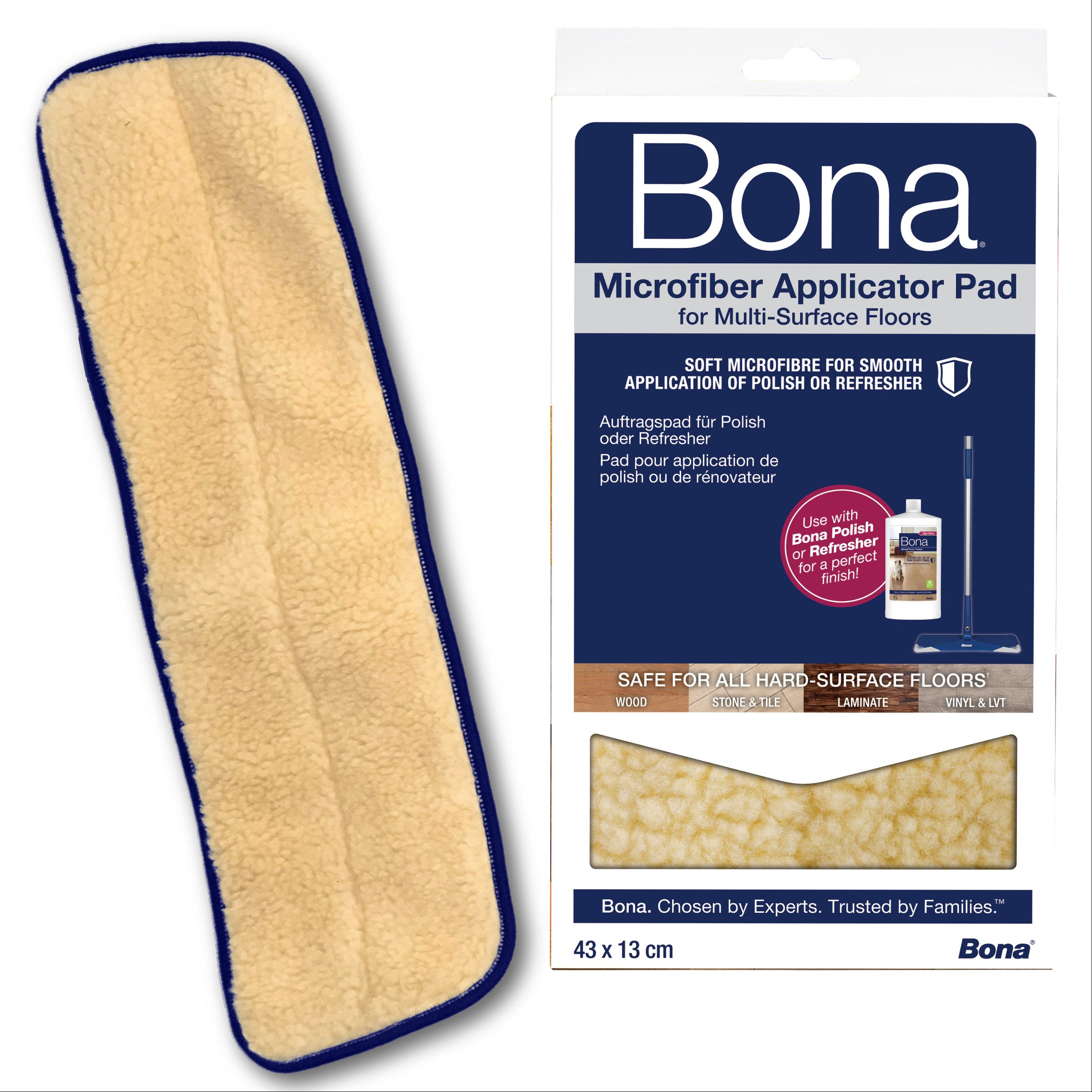 Bona Mikrofaser Auftrags-Pad für Polish und Refresher, Pflegepad Bezug Wischbezug (Auftrags-Pad, 13.5x25.5 cm, 1-tlg., Befestigung mit Klettoberfläche an allen Bona Mopps)