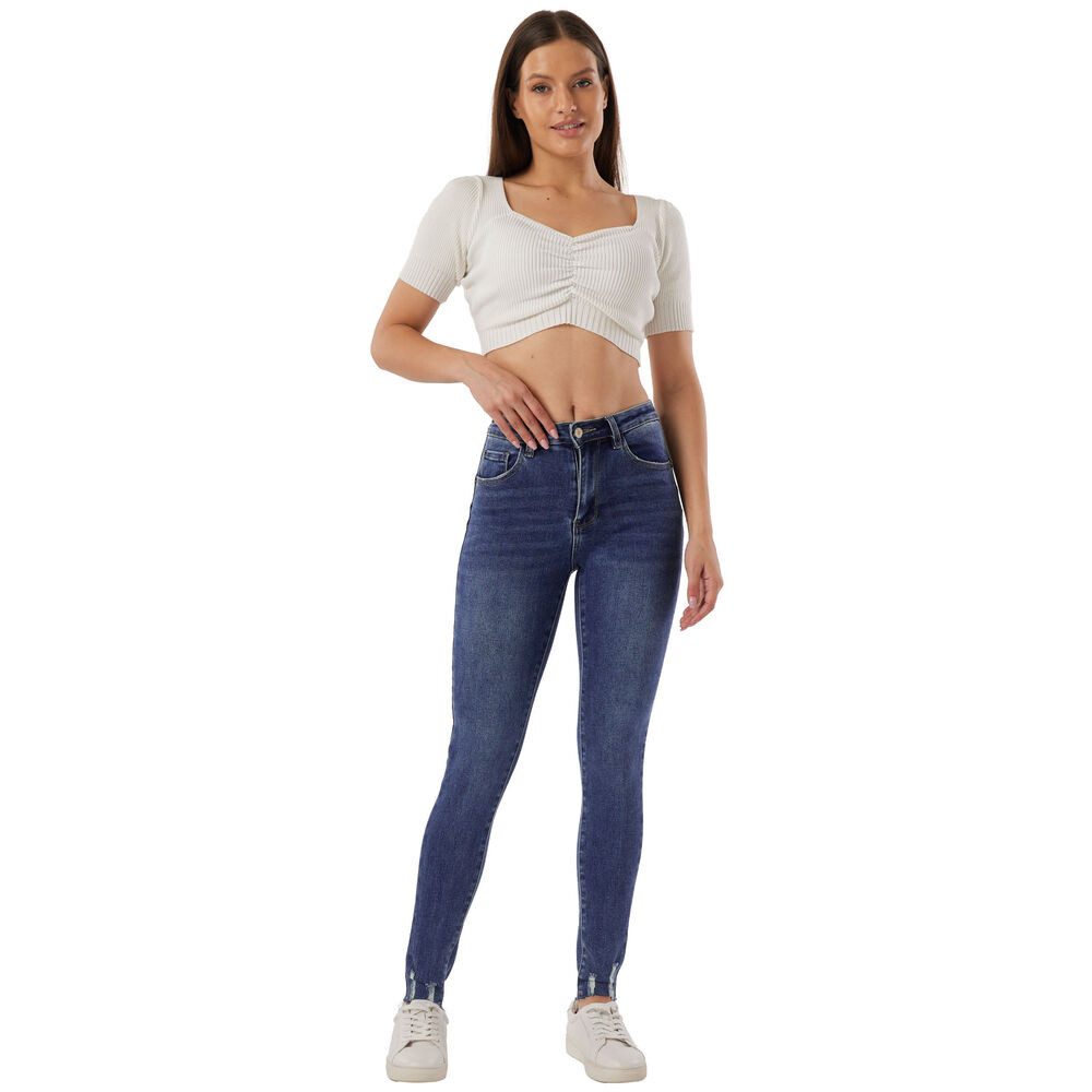 Ital-Design Skinny-fit-Jeans High-Waist Damen Jeans mit modischen Details - Neueste Kollektion (90800237) Destroyed-Look Stretch High Waist Jeans in Blau