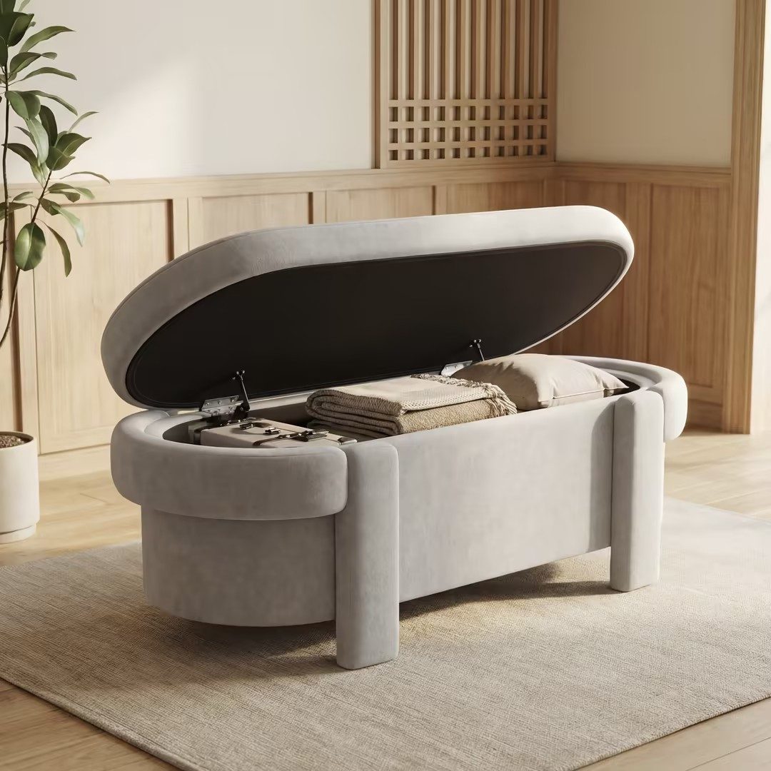 Flieks Polsterbank (121,5x49x44,5 cm, 1-St., mit Stauraum), Sitzbank Polsterhocker Bettbank Esszimmerstuhl, Imitationswollestoff