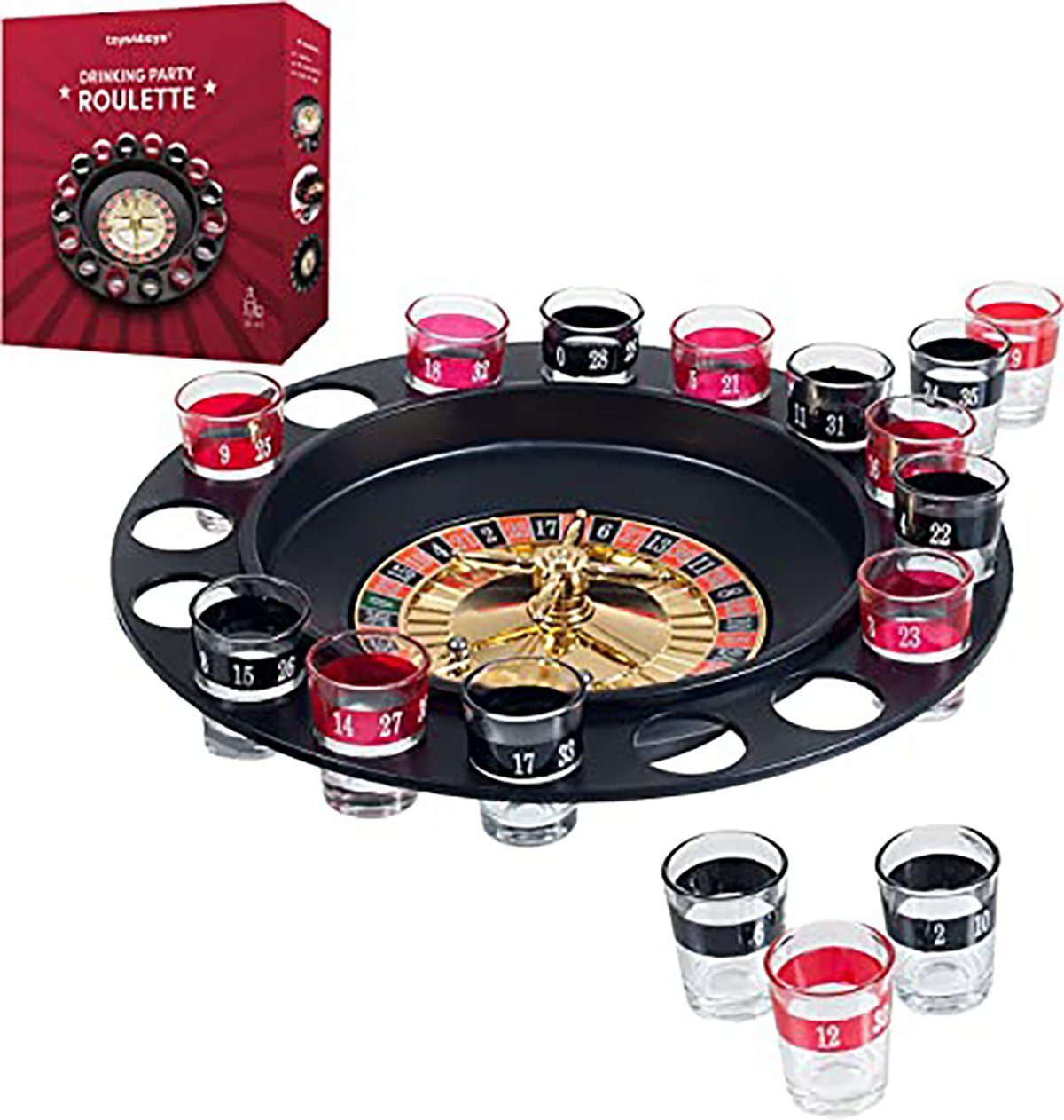 vidaXL Tischplatte Roulette-Trinkspiel-Party, 16 x Schnapsgläser, 2 Bälle