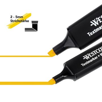 WESTCOTT Marker Textmarker 10 Stück gelb, Highlighter in leuchtendem Gelb, (Vorteilspack, 10-tlg), 2-5 mm Strichstärke, Premium Tinte aus Deutschland