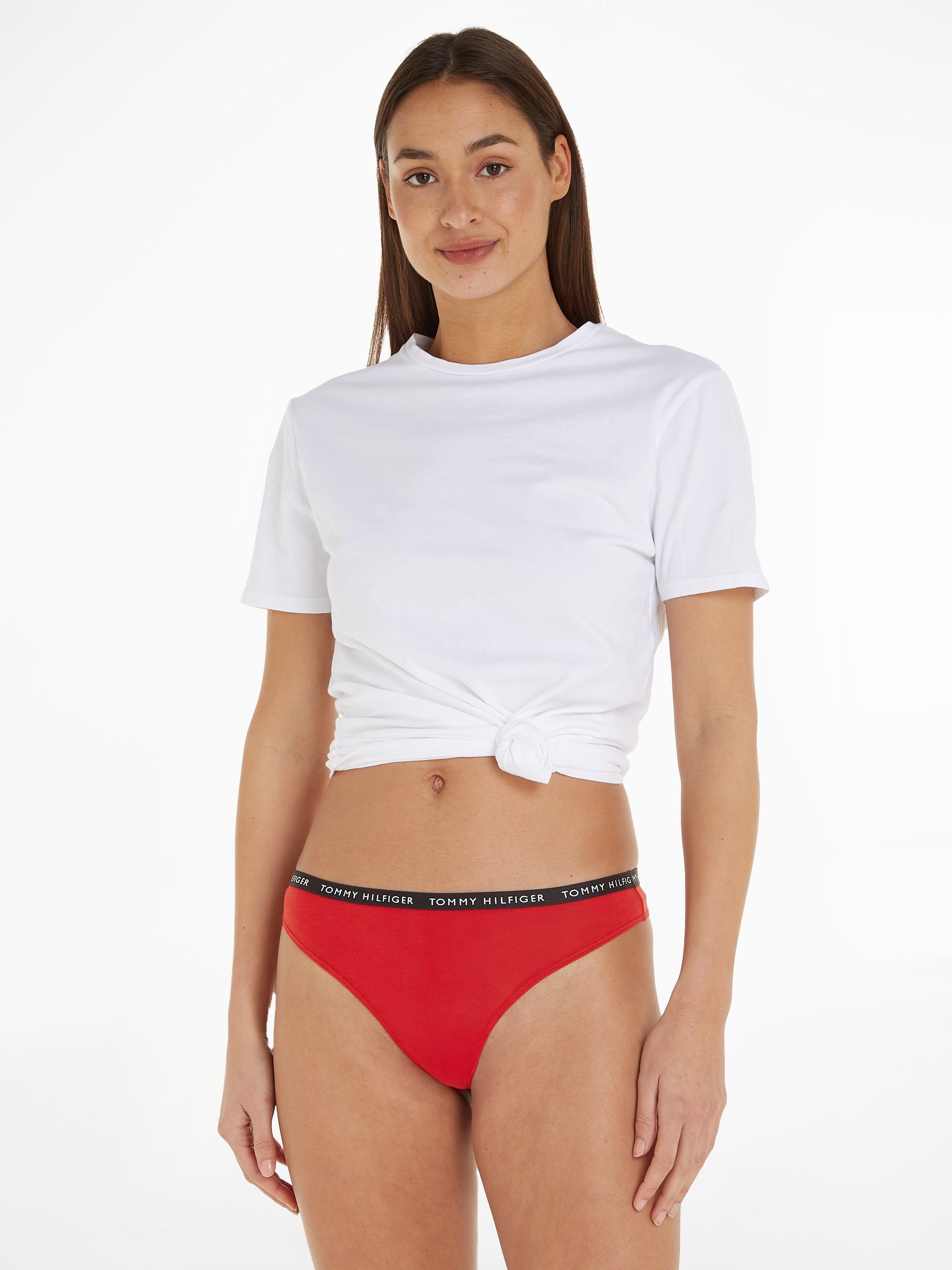 Logobündchen (3-St) rot blau, weiß, Hilfiger T-String schmalem Tommy mit Underwear