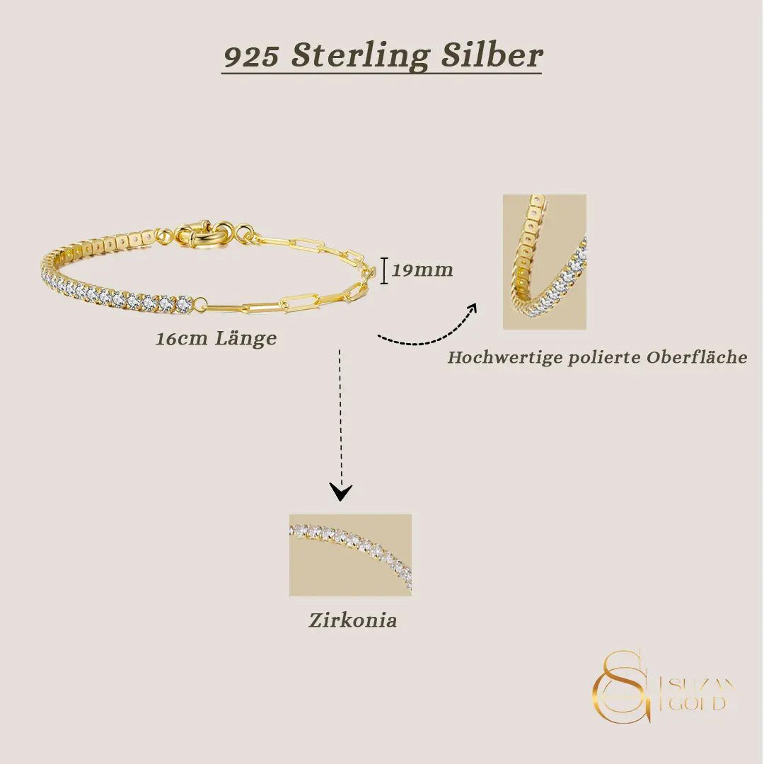 Suzan Gold Tennisarmband 925 Silber Lumispark Paperclip Zirkonia