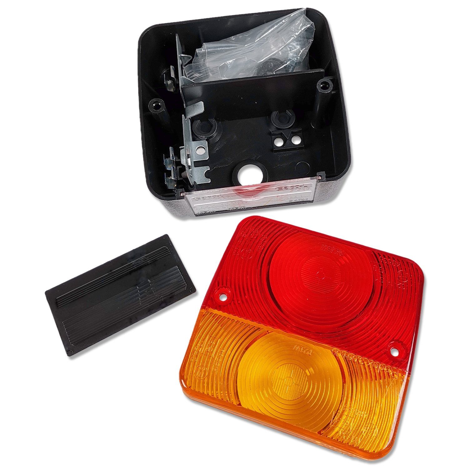 Impulse Innovation Weiß Bremslicht, Orange, Kennzeichenleuchte enthalten), Rückleuchtenset (nicht Tüllenanschluss, P21W Kennzeichenbeleuchtung, Radex Rot, und Rücklicht, P21/5W Anhänger-Rückleuchte (nicht mit Blinker, 3002 enthalten)