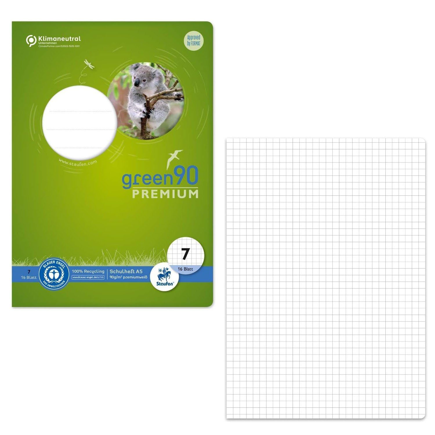 Schulheft STAUFEN Green Schulheft Lin7 A5 16 Blatt 90g/qm 7mm kariert