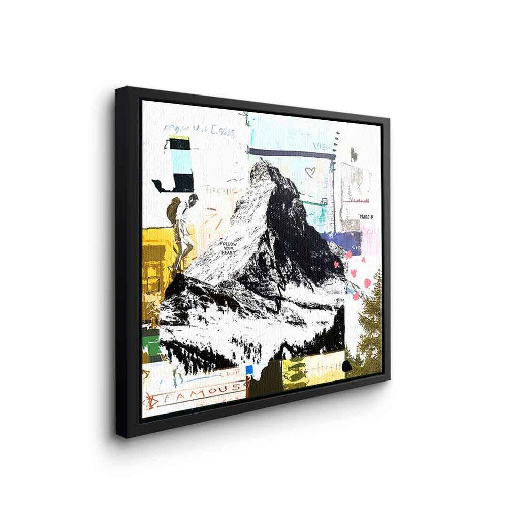 Pop Collage DOTCOMCANVAS® Matterhorn Leinwandbild, Leinwandbild premium Art Rahmen Rahmen mit schwarzer