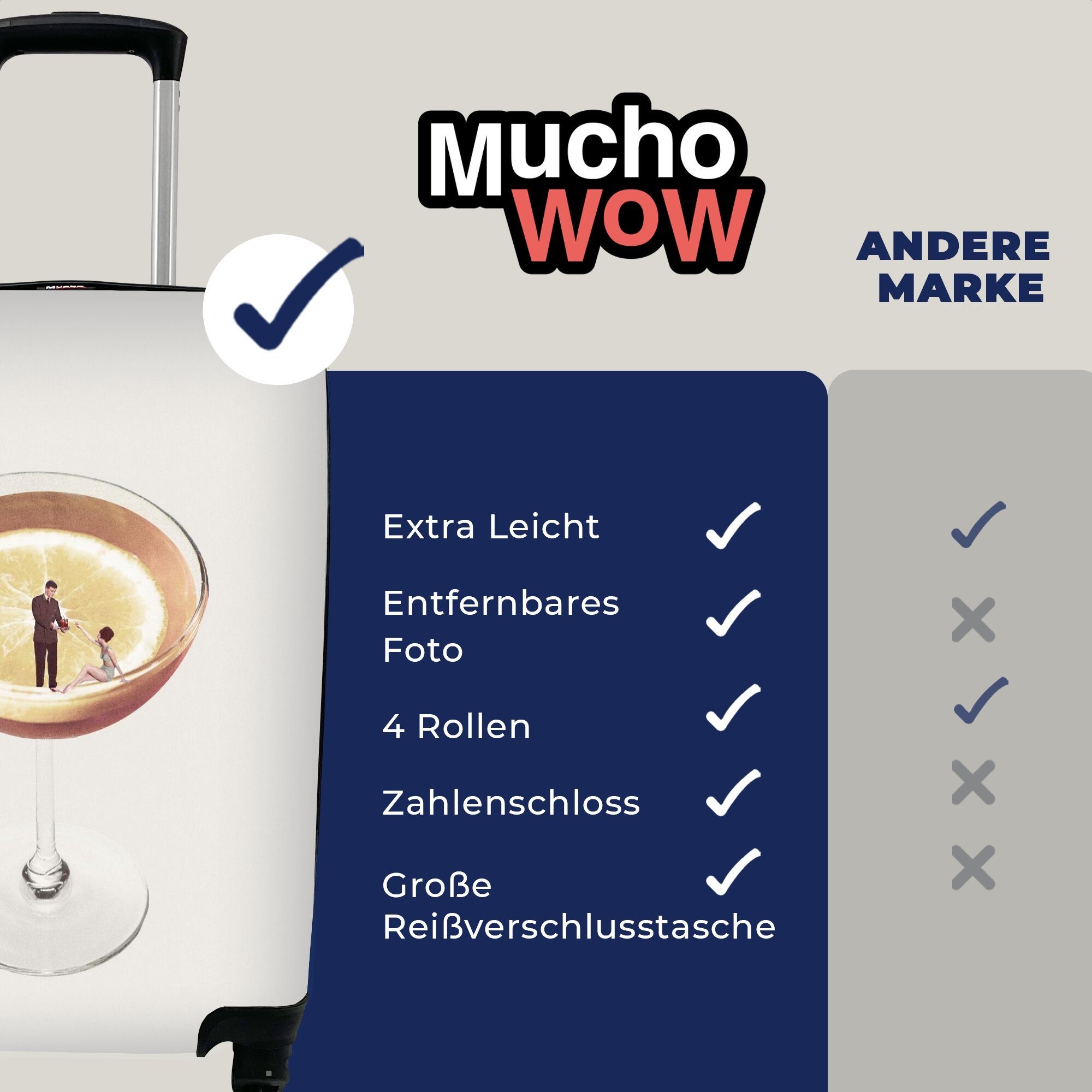 MuchoWow Handgepäckkoffer Alkohol - Jahrgang - 4 für Reisetasche Handgepäck Ferien, Rollen, Trolley, Schnaps, rollen, Reisekoffer mit