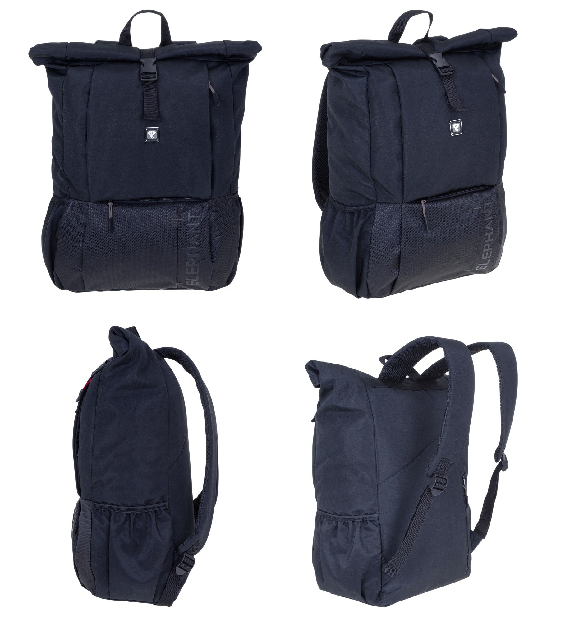 ELEPHANT Laptoprucksack Rucksack Laptop Daypack Büro Reise Handgepäck DIN A4, Geheimfach Anti Theft Kurierrucksack Rolltop Bag Dark 3626 + Flasche