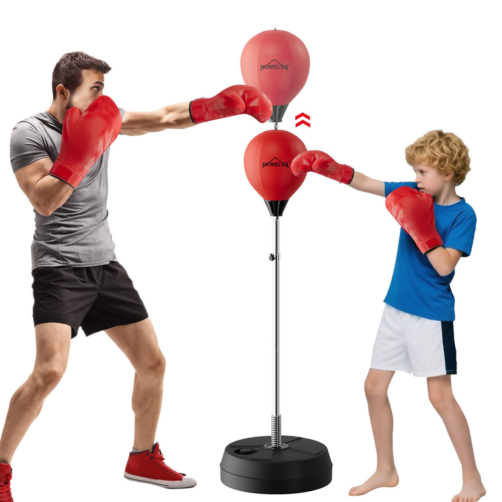 HOMELUX Punchingball 121-145cm Höhenverstellbar (Set, mit 2 Paar Handschuhe 1 Pump), für Jugendliche und Erwachsene