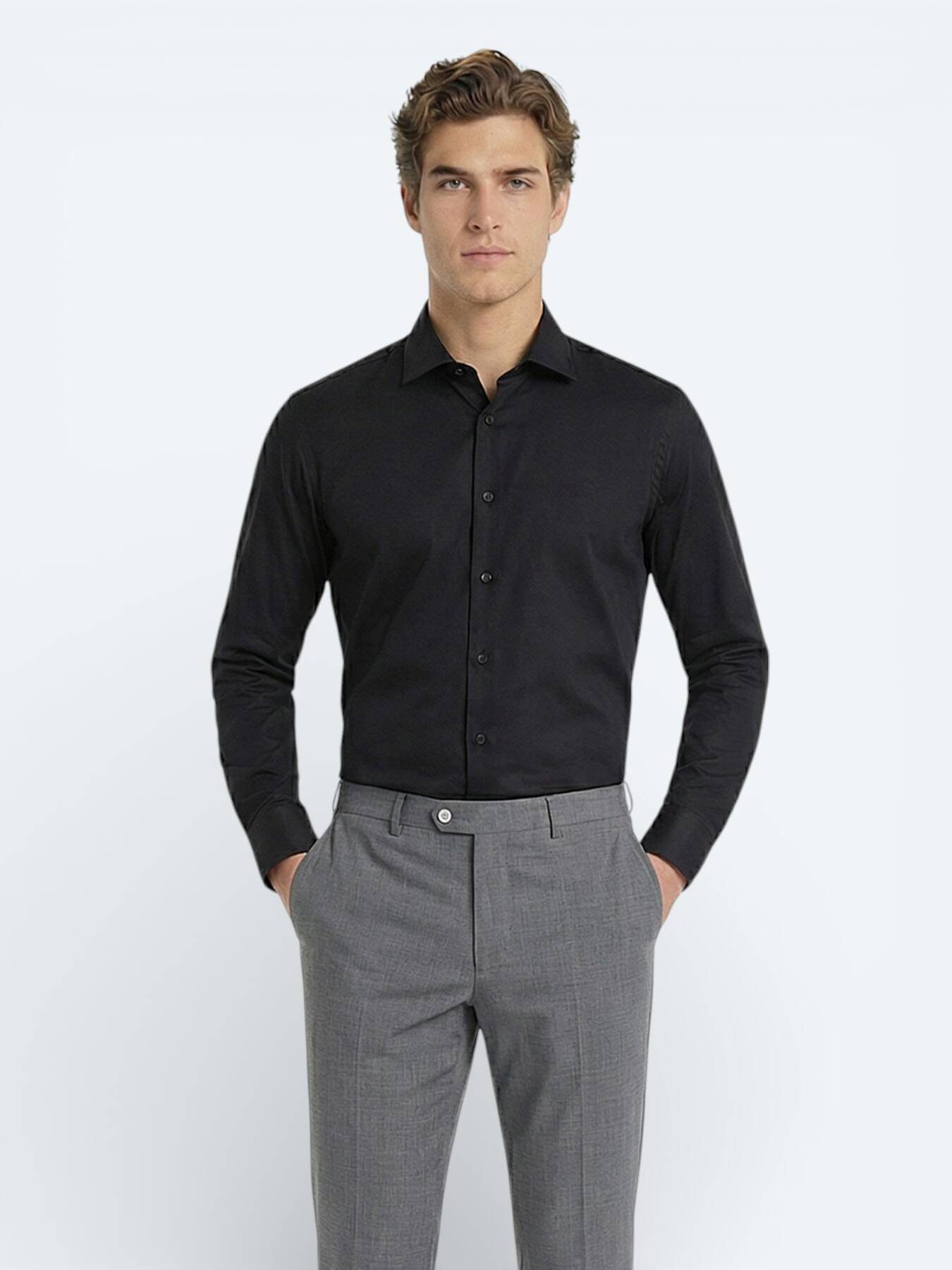 KİP Hemdbluse Schwarzes Klassisches Slim Fit Baumwollhemd