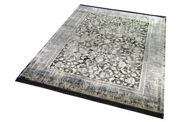 Wollteppich Teppich Luxus Designerteppich Wollteppich Paisley Muster grau blau, Carpetia, rechteckig, Höhe: 7 mm, Maschinengewebt