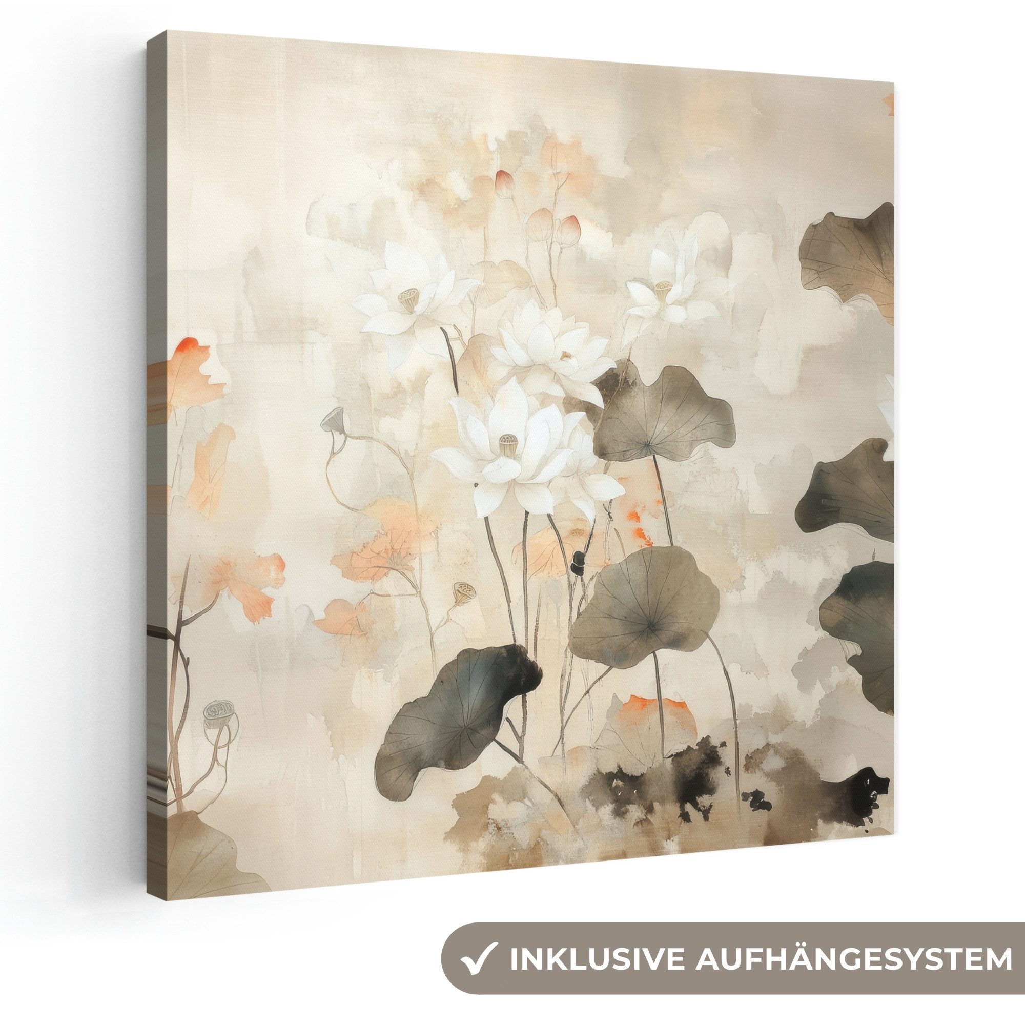 OneMillionCanvasses® Leinwandbild Blumen - Japandi - Wabi sabi, Fotodruck (1 St), Wandbild, Deko Schlafzimmer Wohnzimmer Flur 20x20 cm