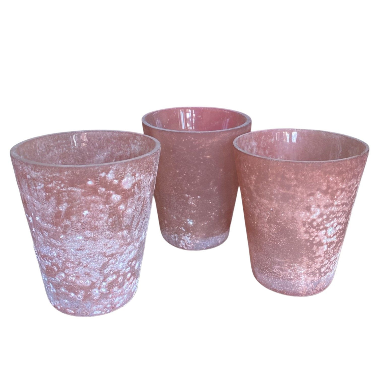 DekoTown Windlicht 3x Kerzenglas Votiv Shabby Rotbraun Rosa Weiß 10 cm Windlicht Teelicht