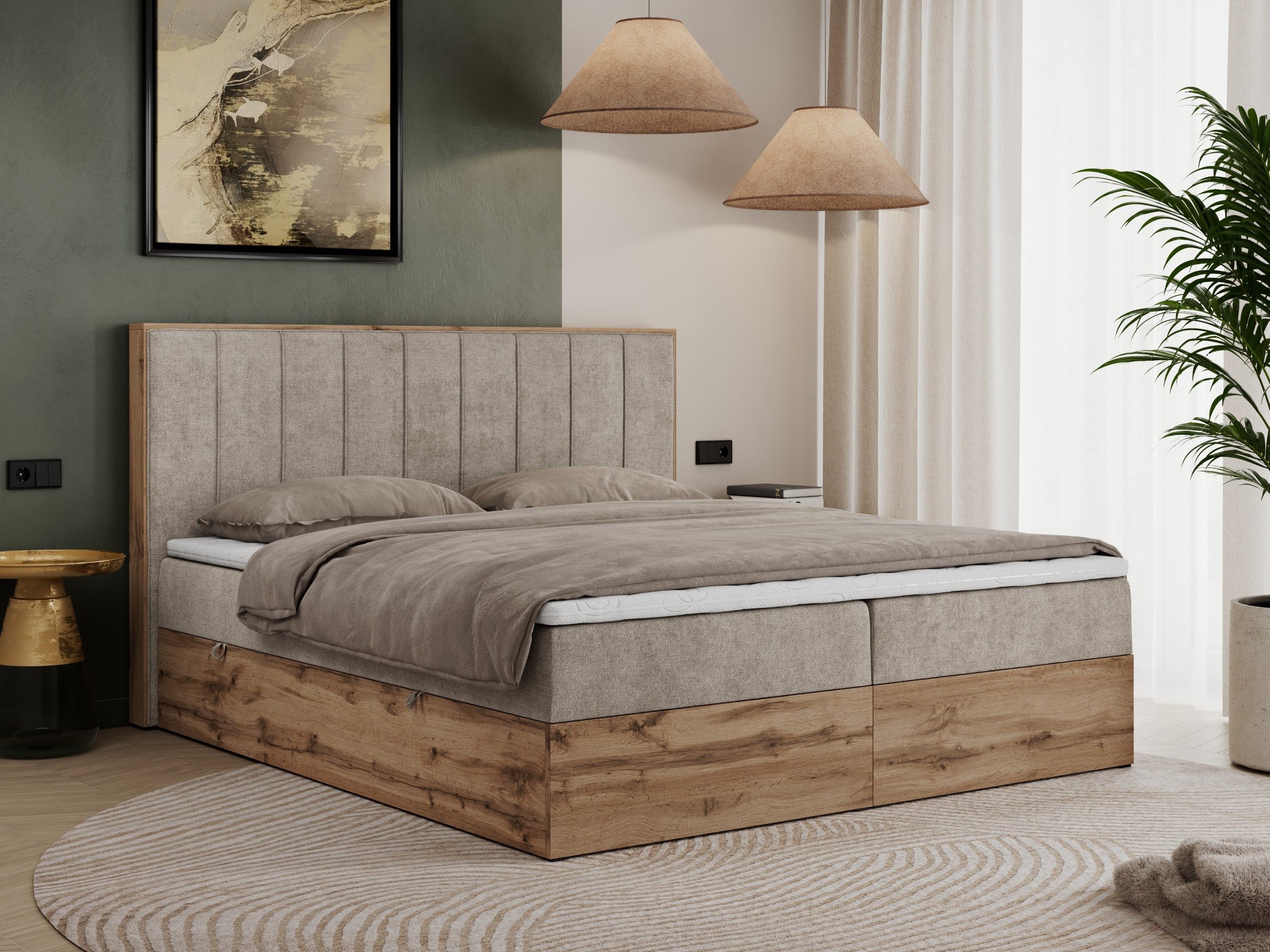 MKS MÖBEL Boxbett BELLISSIMO (Boxspringbett - Set, Packung, Bett mit genähtem Kopfteil, T30-Schaum, Topper T25/Visco), Boxspringbett, Multipocket Matratzen, zwei Bettkästen, Möbelplatten