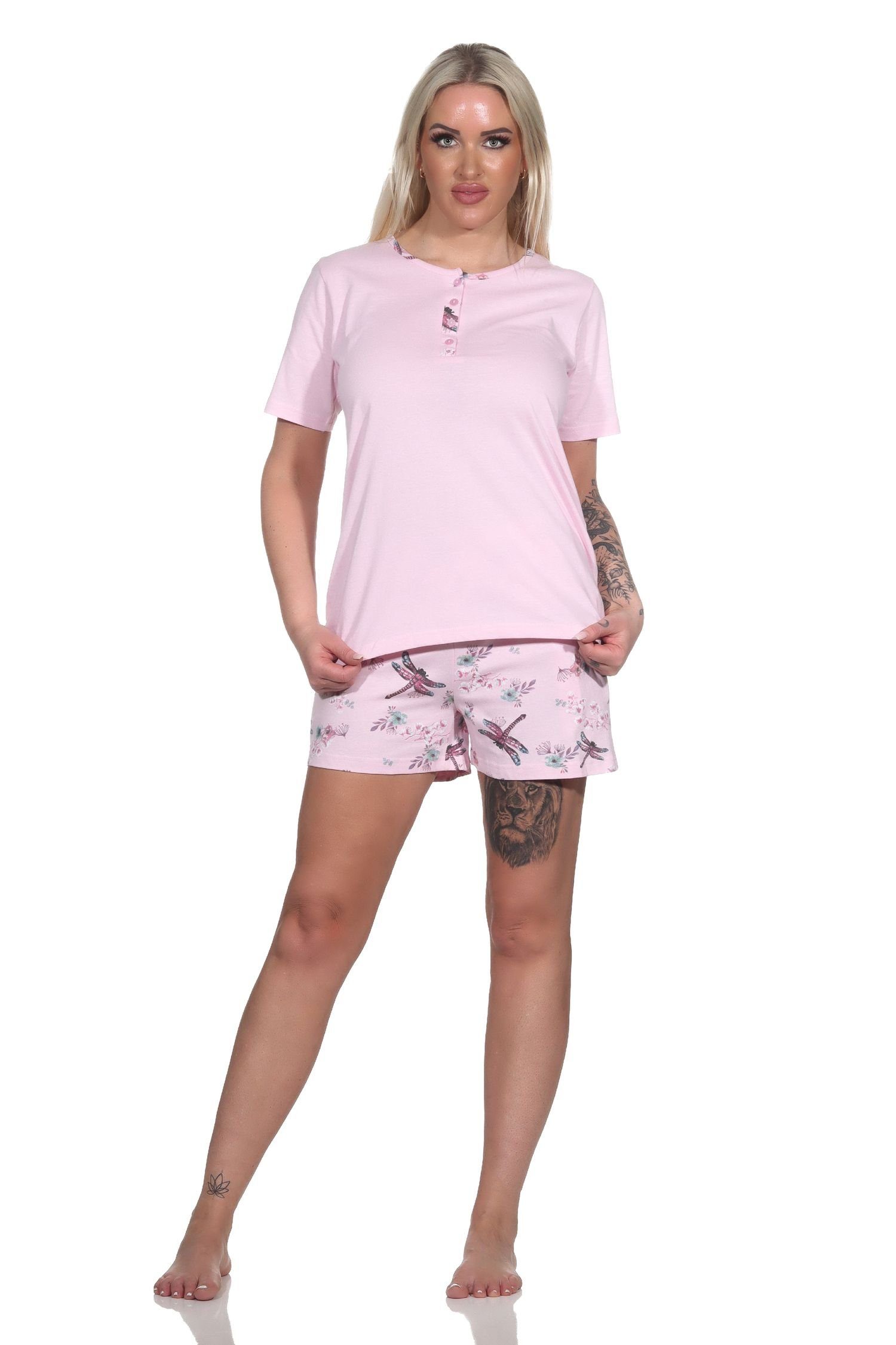 kurzarm Pyjama Alloverprint Normann Pyjama Schlafanzug floralem in Shorty rosa Damen