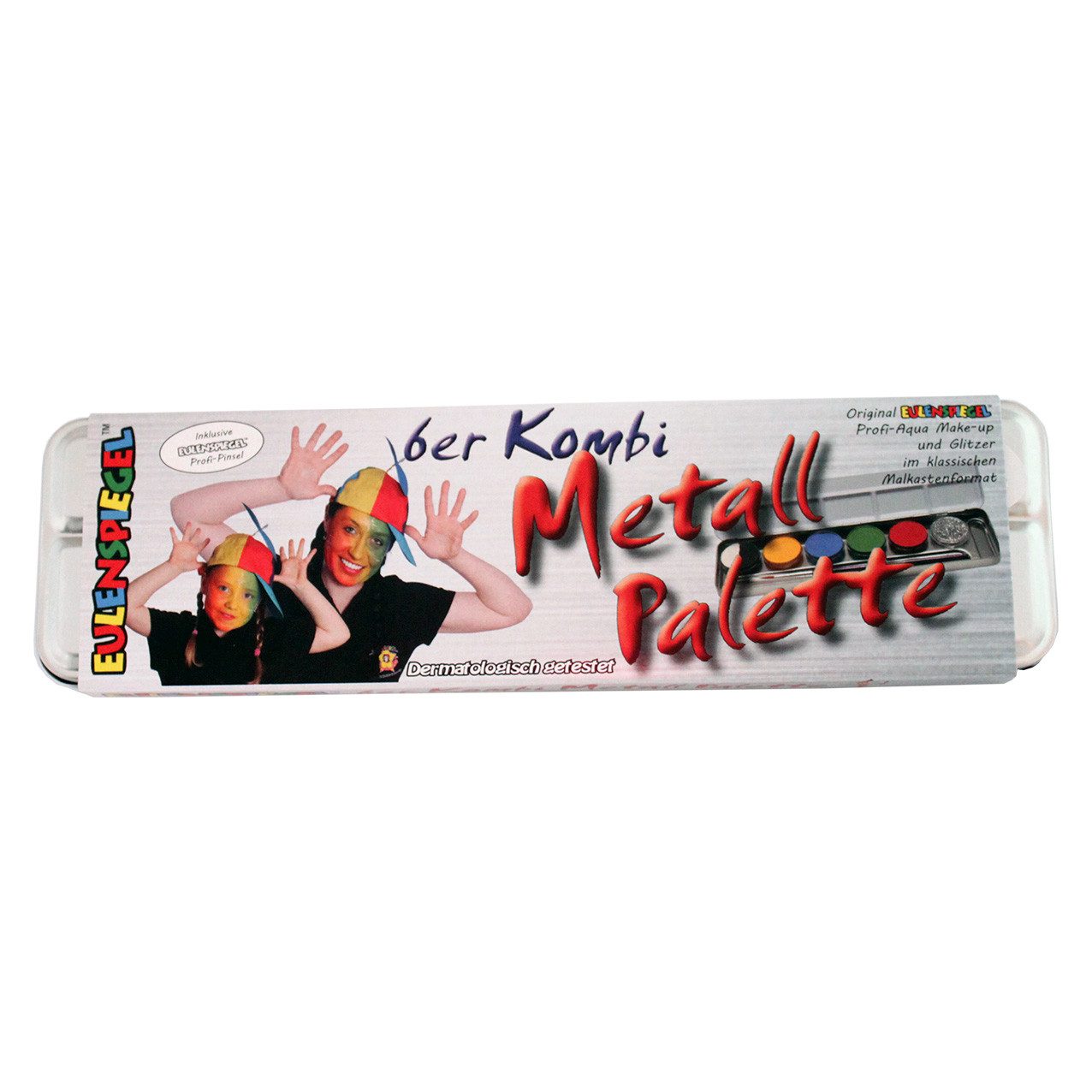 Theater Schminkpalette 6er Kombi Schminke Metall-Palette mit 5 Farben und 1x Glitzer+ Pinsel