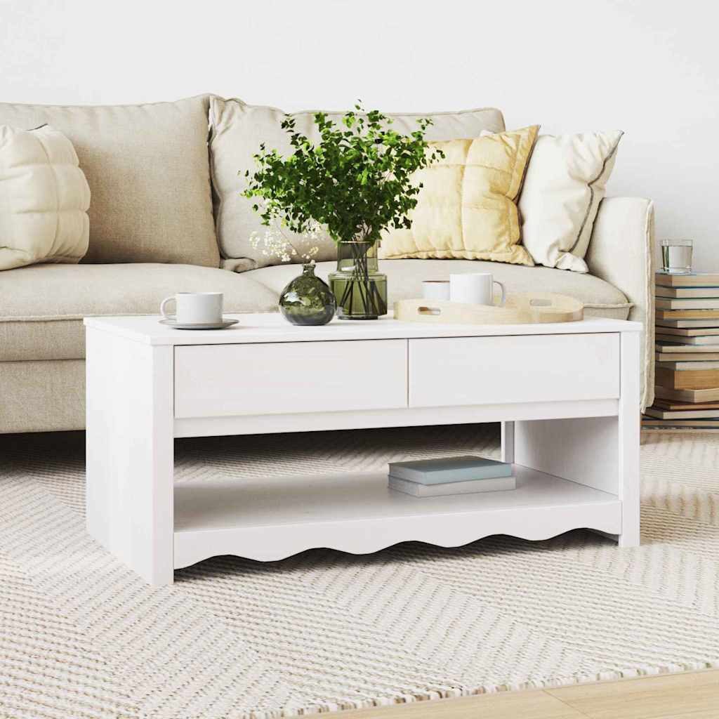 vidaXL Couchtisch Couchtisch Drammen Weiß 99 x 55 x 45 cm Massives Kiefernholz (1-St)
