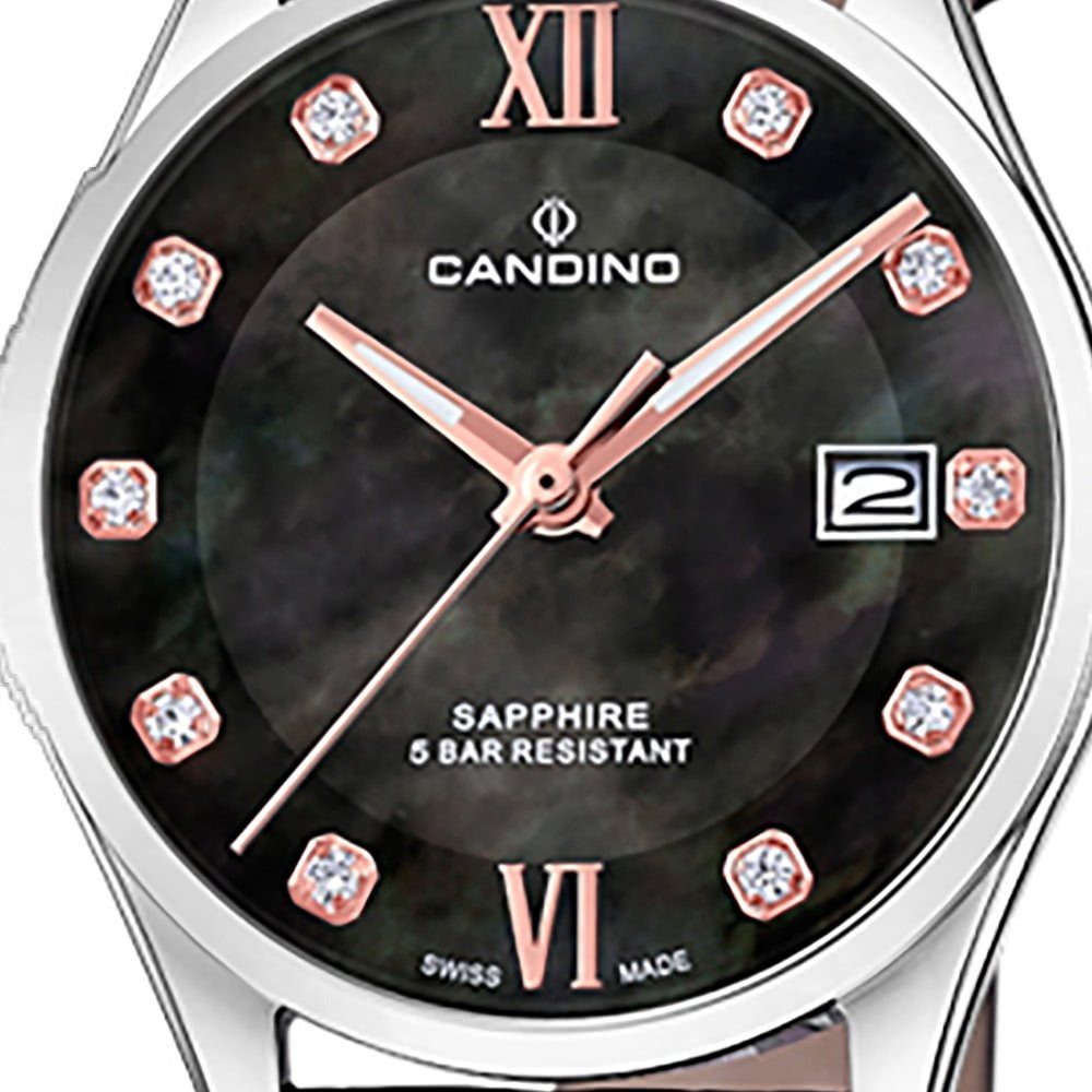 Candino Quarzuhr Candino Damenuhr schwarz Armbanduhr rund, Edelstahlarmband Damen Classic