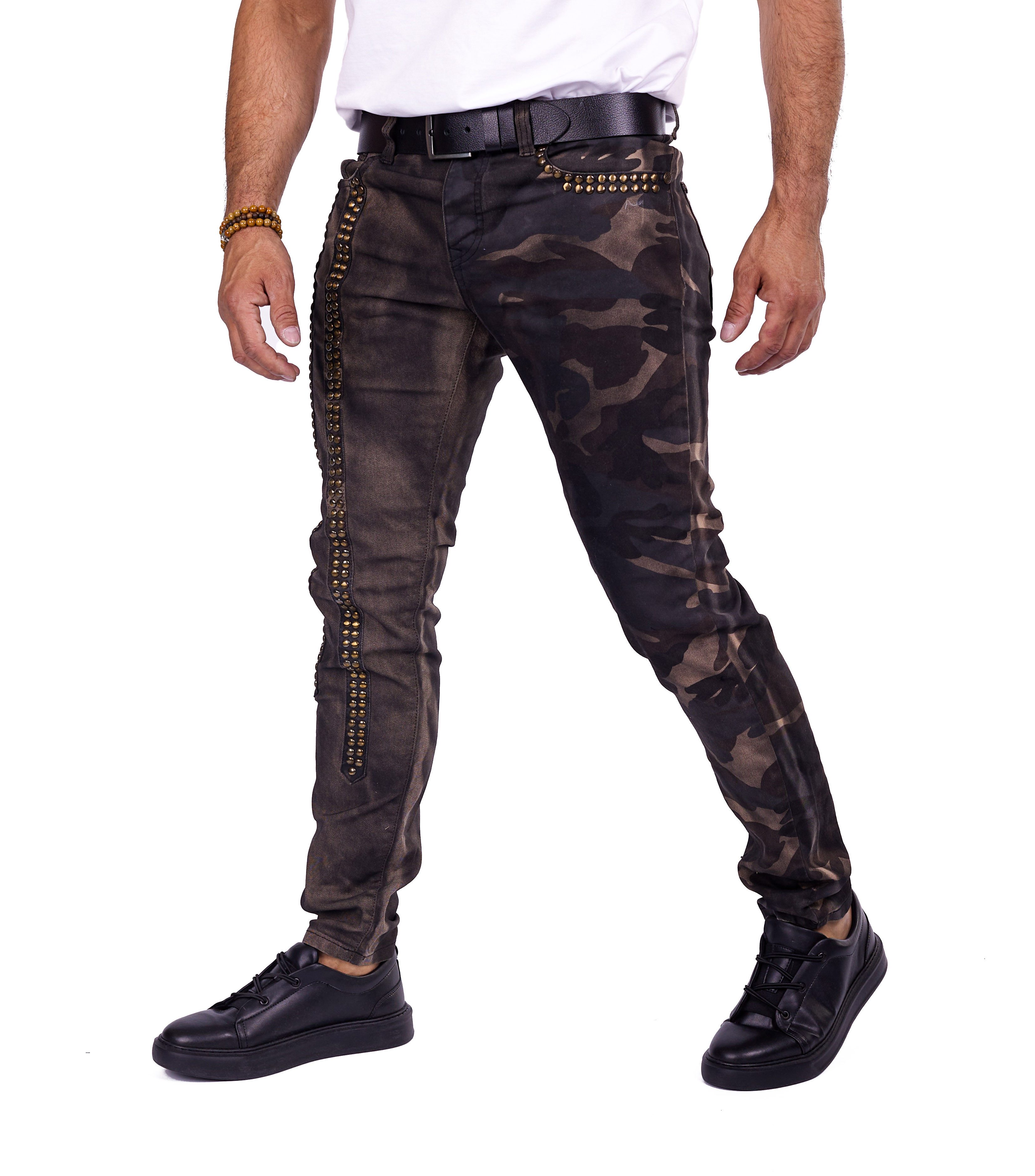 KINGZ Slim-fit-Jeans KINGZ Military Jeans im Batik-Look Batik Waschung