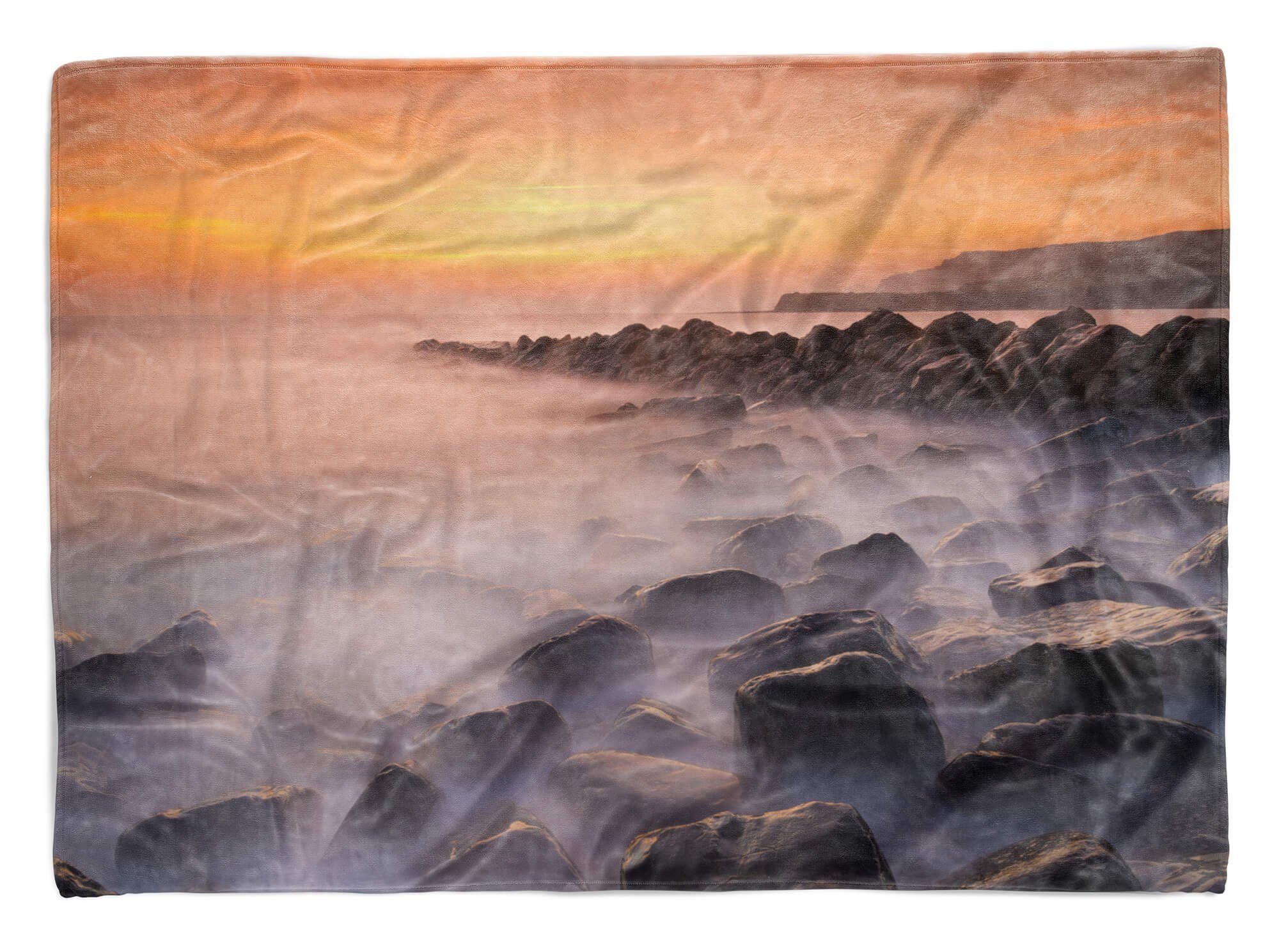 Sinus Art Handtücher Handtuch Strandhandtuch Saunatuch Kuscheldecke mit Fotomotiv Ozean Küste Berge Steine, Baumwolle-Polyester-Mix (1-St), Handtuch