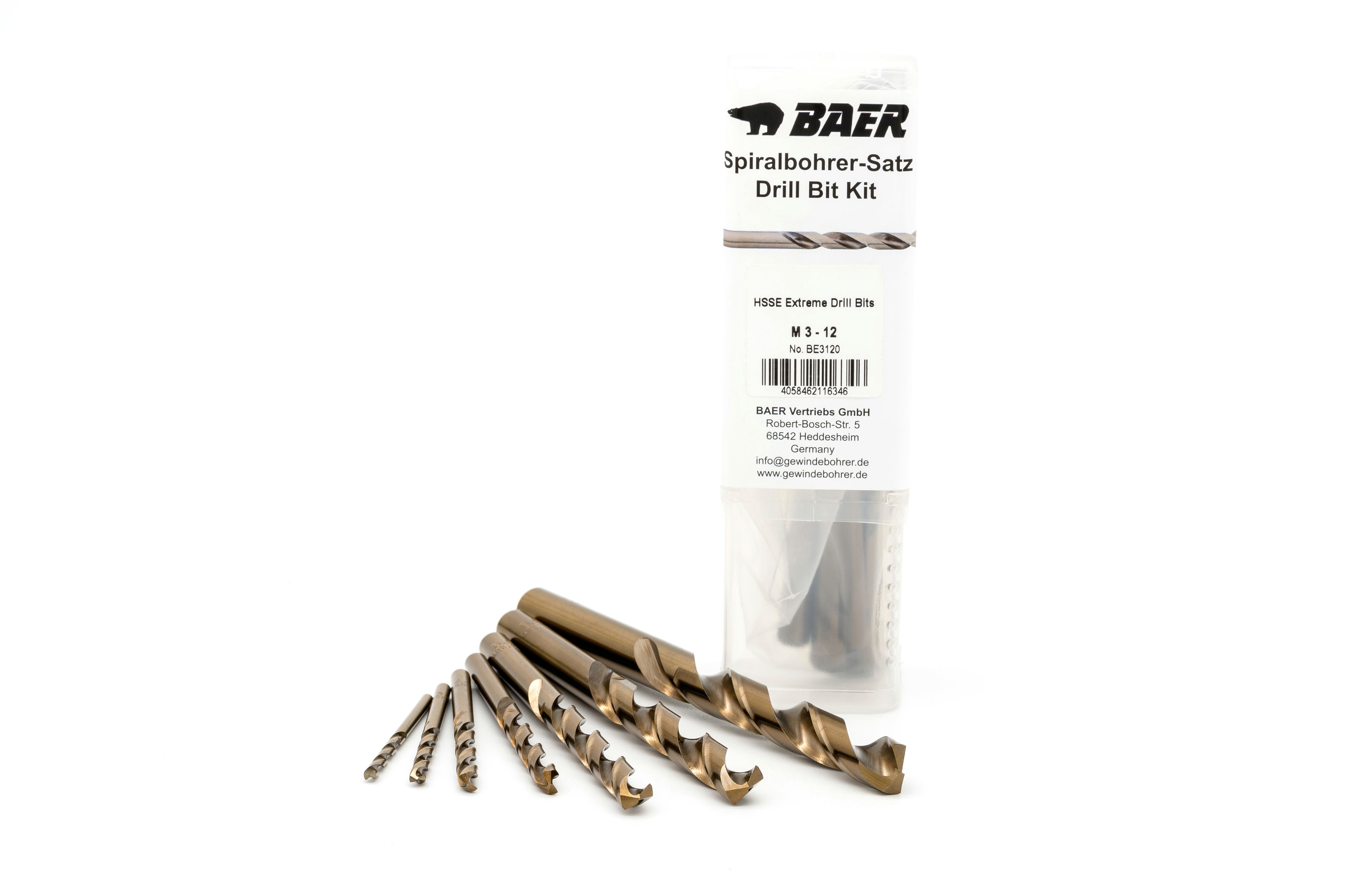 BAER Spiralbohrer BAER HSSE Spiralbohrer Set M3-M12 aus hochlegiertem HSSE/Cobalt Stahl, (7-tlg) | Bohrer