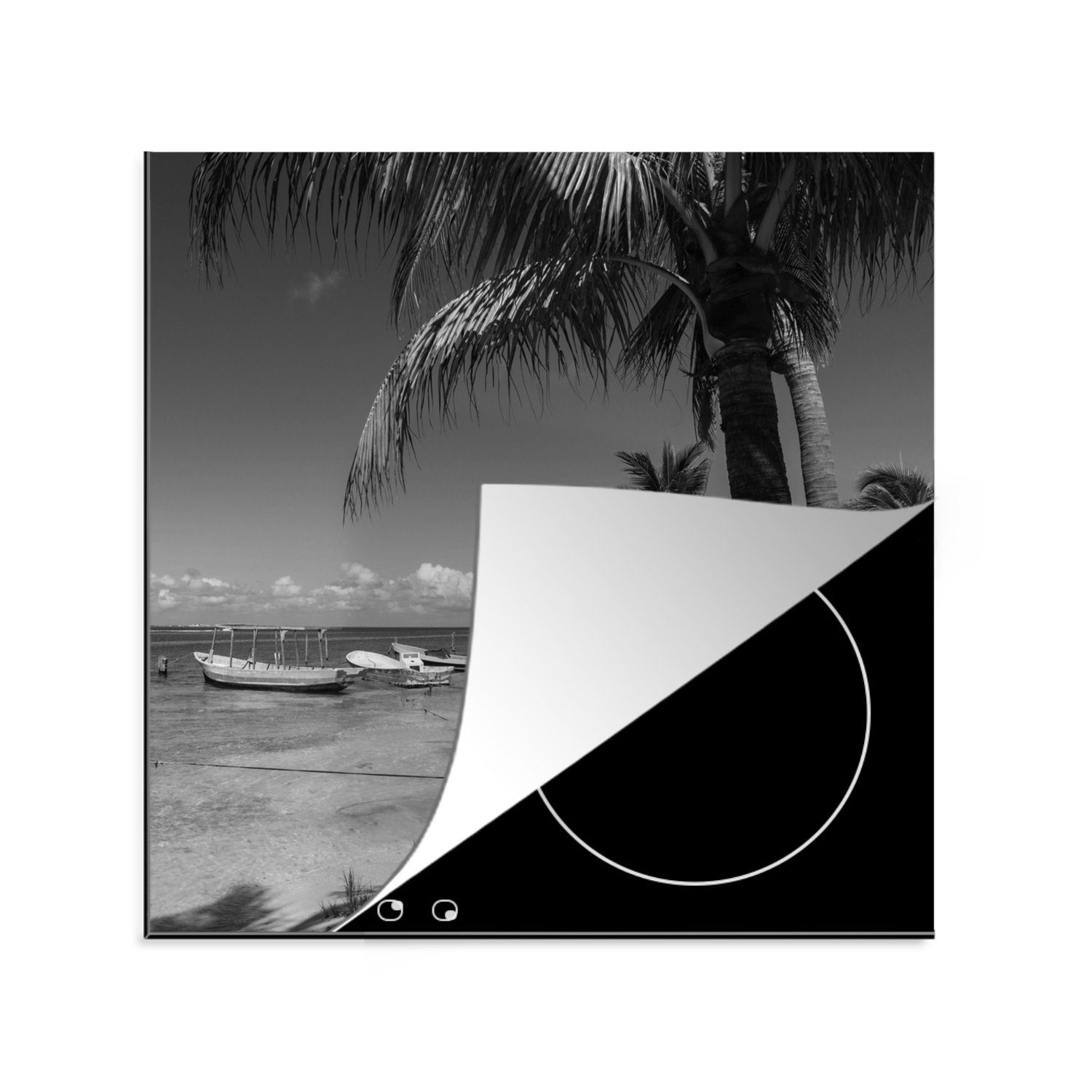 Schwarz und (1 Strand Herdblende-/Abdeckplatte Weiß, nordamerikanischen Ceranfeldabdeckung, Vinyl, küche tlg), Arbeitsplatte der Isla 78x78 - Mujeres MuchoWow für cm,