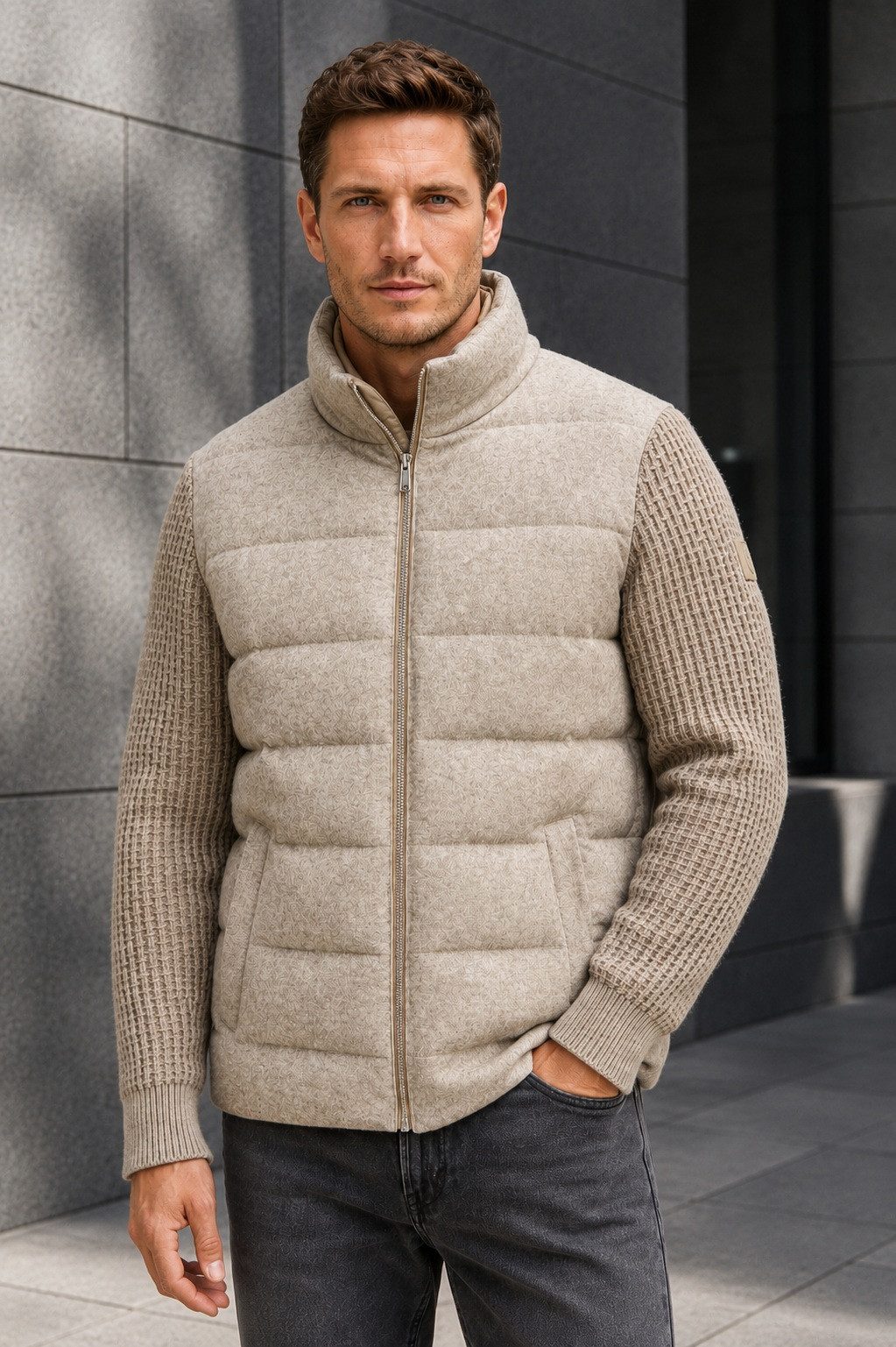 MILESTONE Hybridjacke MSChester Steppjacke mit Strickelementen in Jersey Qualität aus Wollmischung