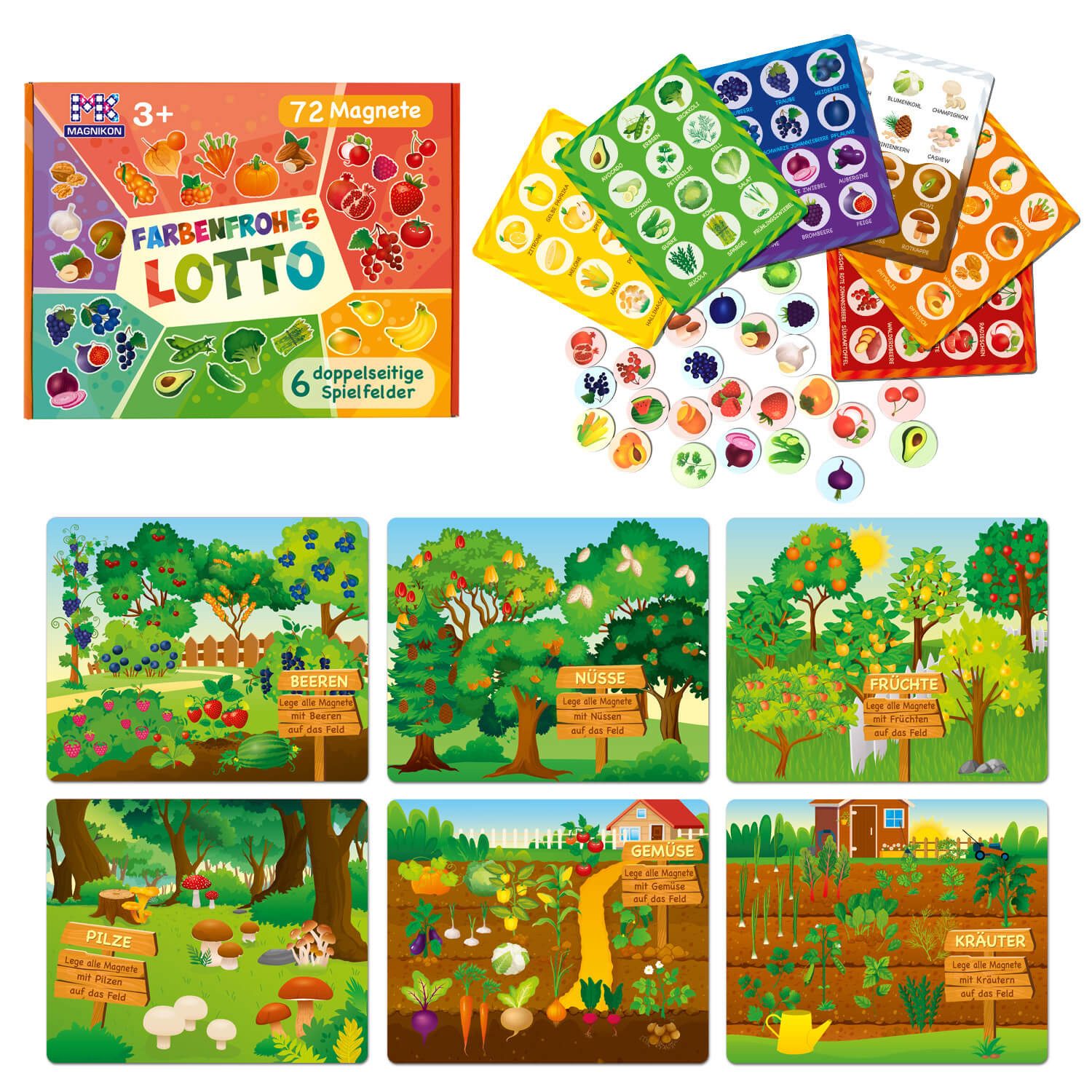 MAGNIKON Spiel Bingo für Kinder 2 Spiele in Einem, Kinderspiel, Doppelseitige Spieltafel