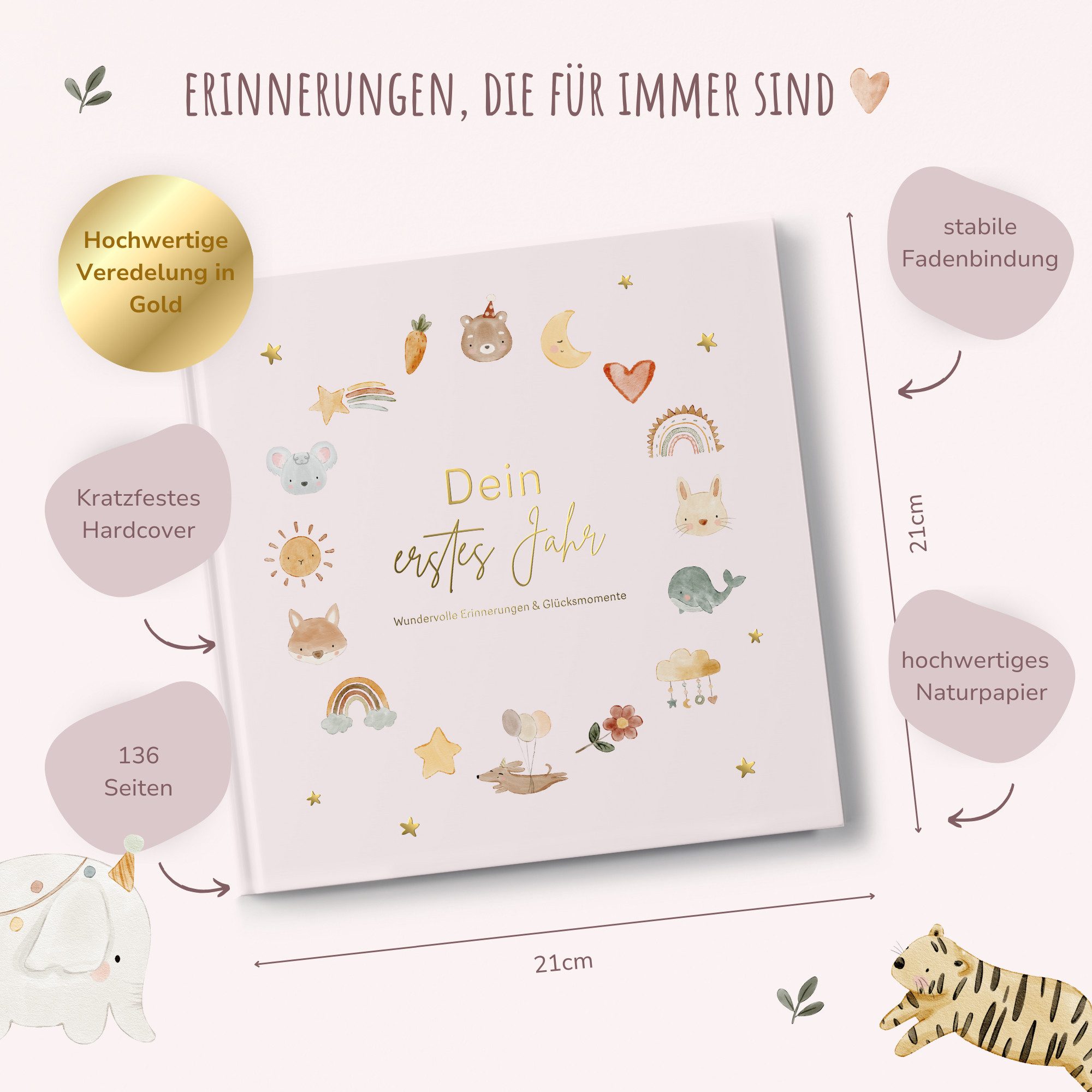 MeinBaby123® Tagebuch Baby 'Mein erstes Jahr', Erinnerungsbuch Baby, Geschenkidee zur Geburt, Momente für die Ewigkeit festhalten
