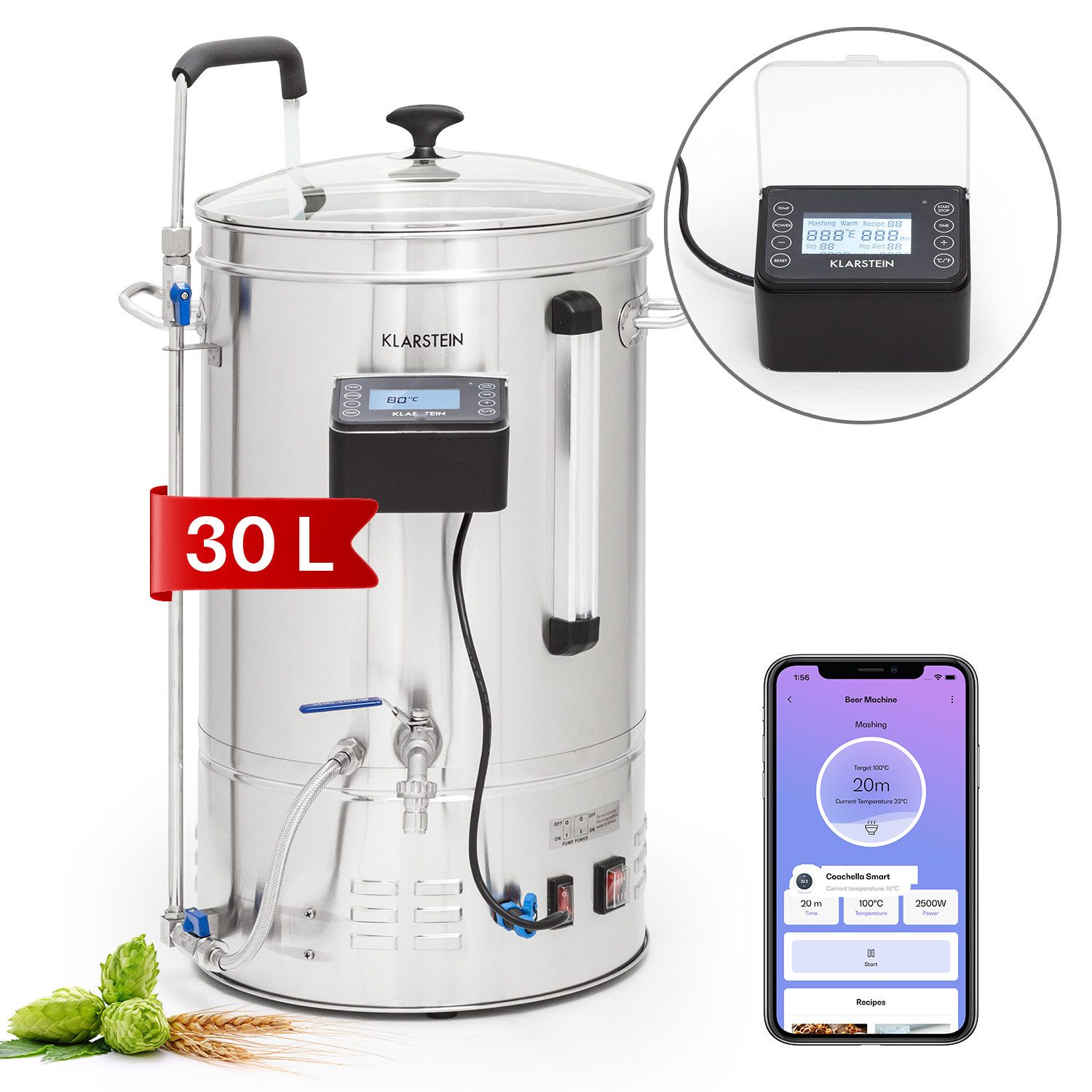 Klarstein Bierzapfanlage Brauheld Smart, Bierzapfanlage Zapfanlage 35 L 2500W Edelstahl LCD Display