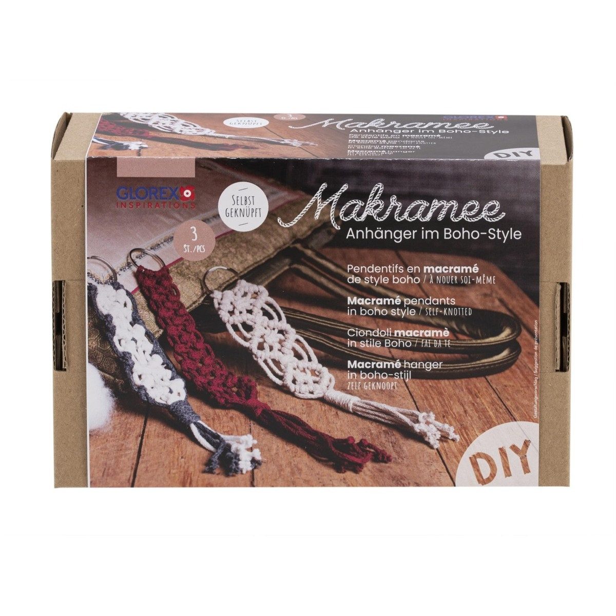 Glorex Schlüsselanhänger GLOREX Bastelset Makramee Anhänger Boho-Style