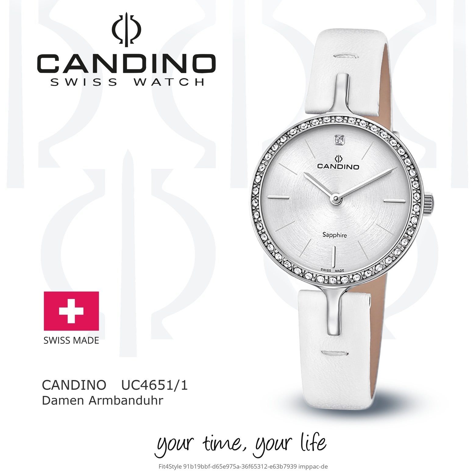 rund, Candino Fashion Lederarmband Quarzuhr weiß, C4651/1, Damen Analog Candino Armbanduhr Quarzuhr Damen