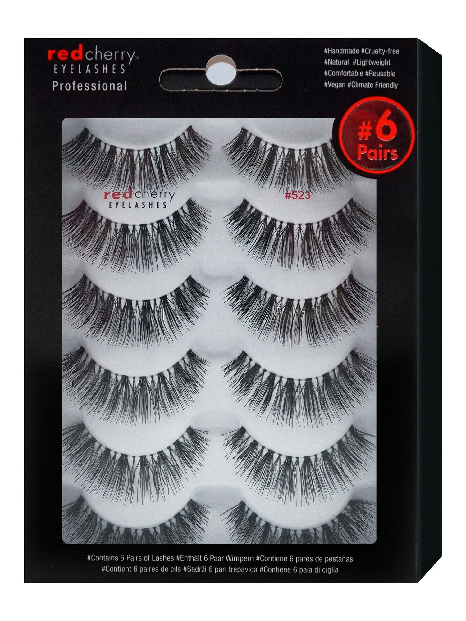 Red Cherry Eyelashes Bandwimpern 523 - 6 Pairs, Falsche Wimpern Streifen, Strip Lashes, Dramatic Lashes