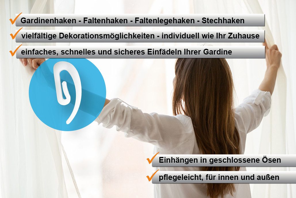 dekondo Gardinenhaken Stechhaken, Steckhaken, Faltenlegehaken, (200-St), zur Befestigung Ihrer Gardinen an Gardinengleitern