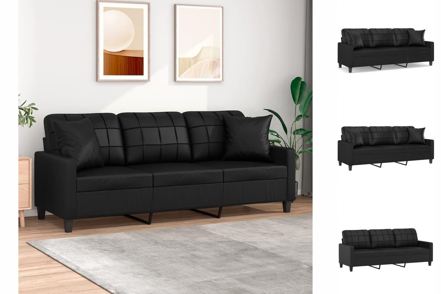 vidaXL Sofa 3-Sitzer-Sofa mit Zierkissen Schwarz 180 cm Kunstleder Couch Wohnzimme